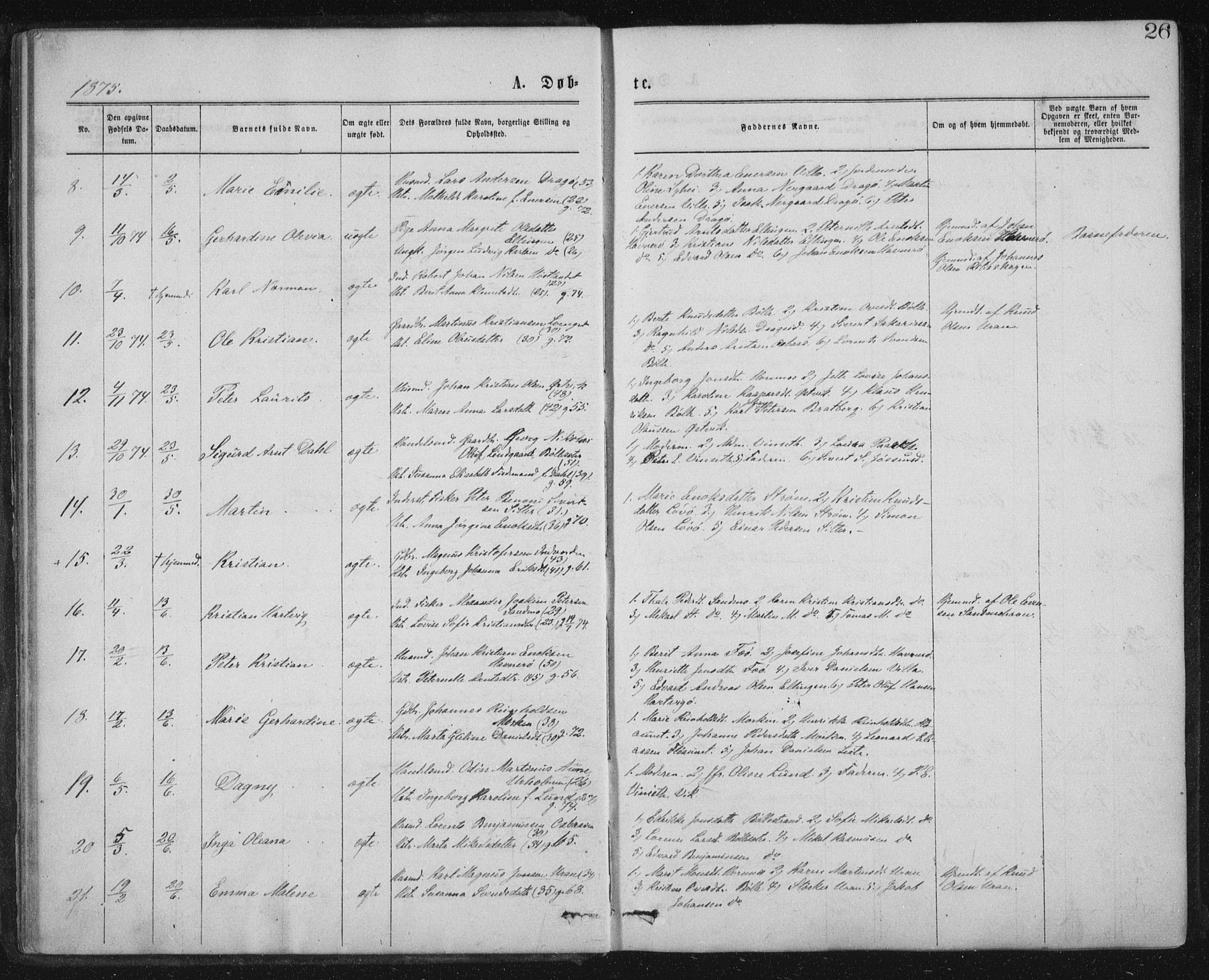 Ministerialprotokoller, klokkerbøker og fødselsregistre - Nord-Trøndelag, AV/SAT-A-1458/771/L0596: Parish register (official) no. 771A03, 1870-1884, p. 26