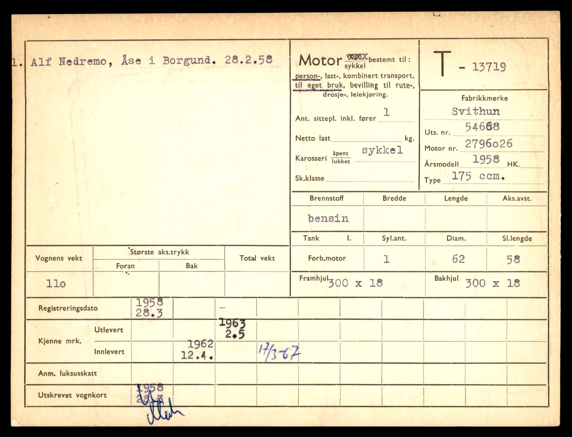 Møre og Romsdal vegkontor - Ålesund trafikkstasjon, AV/SAT-A-4099/F/Fe/L0041: Registreringskort for kjøretøy T 13710 - T 13905, 1927-1998, p. 197