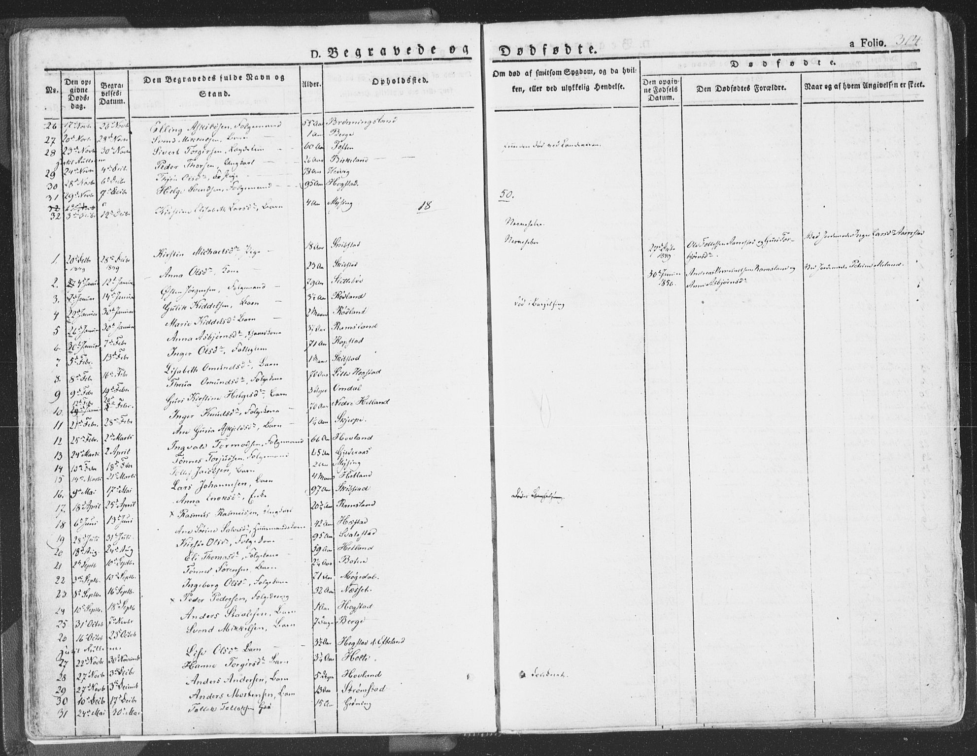 Helleland sokneprestkontor, SAST/A-101810: Parish register (official) no. A 6.2, 1834-1863, p. 314