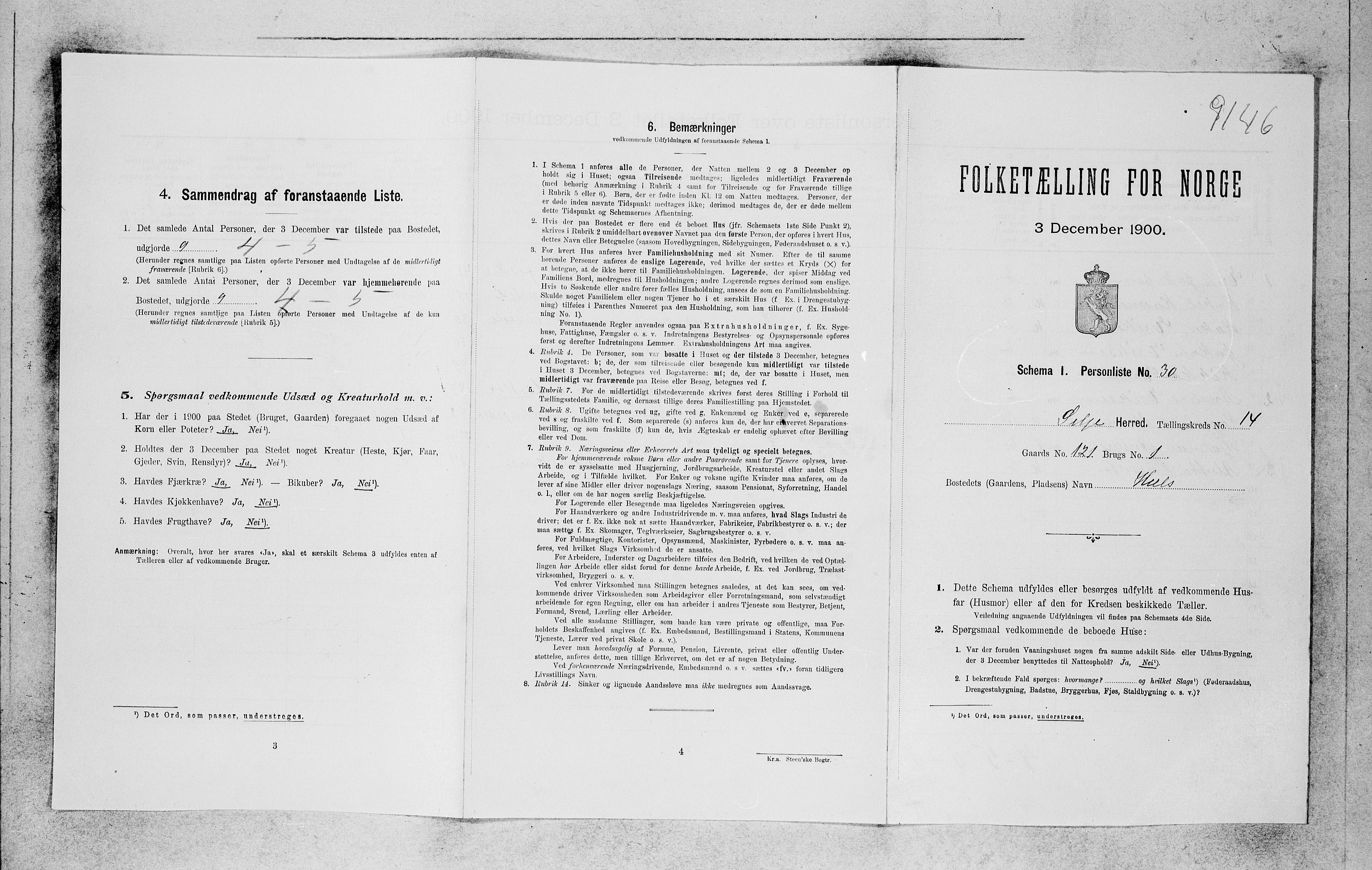 SAB, 1900 census for Selje, 1900, p. 1377