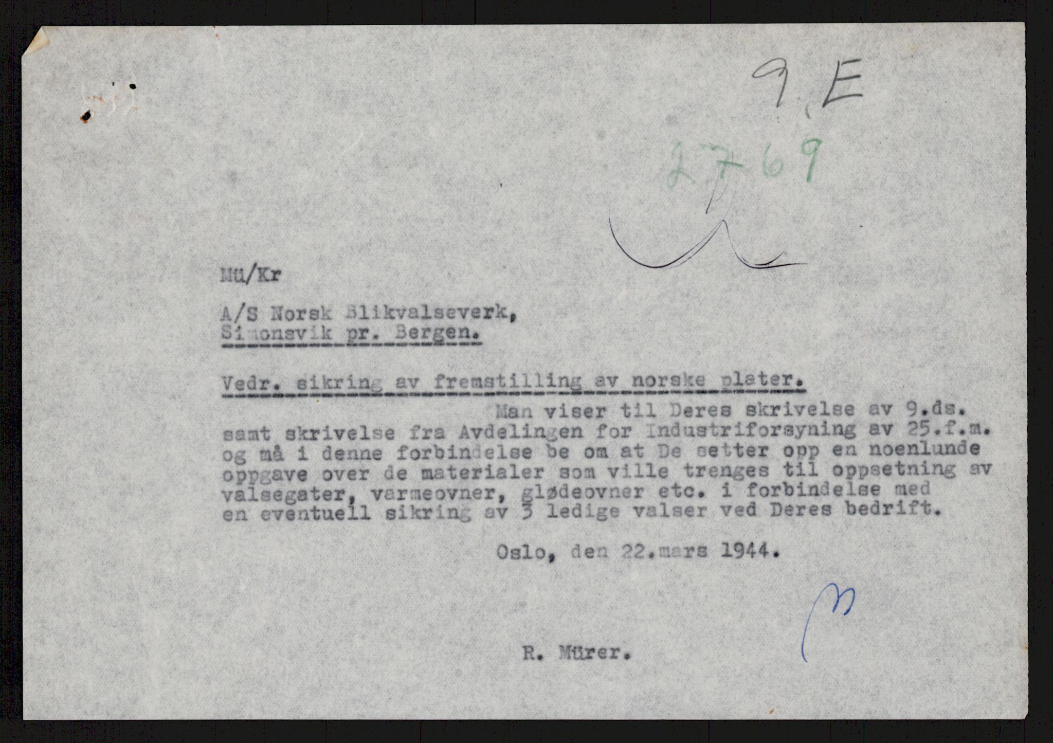 Direktoratet for industriforsyning, Sekretariatet, AV/RA-S-4153/D/Df/L0055: 9. Metallkontoret, 1940-1945, p. 175