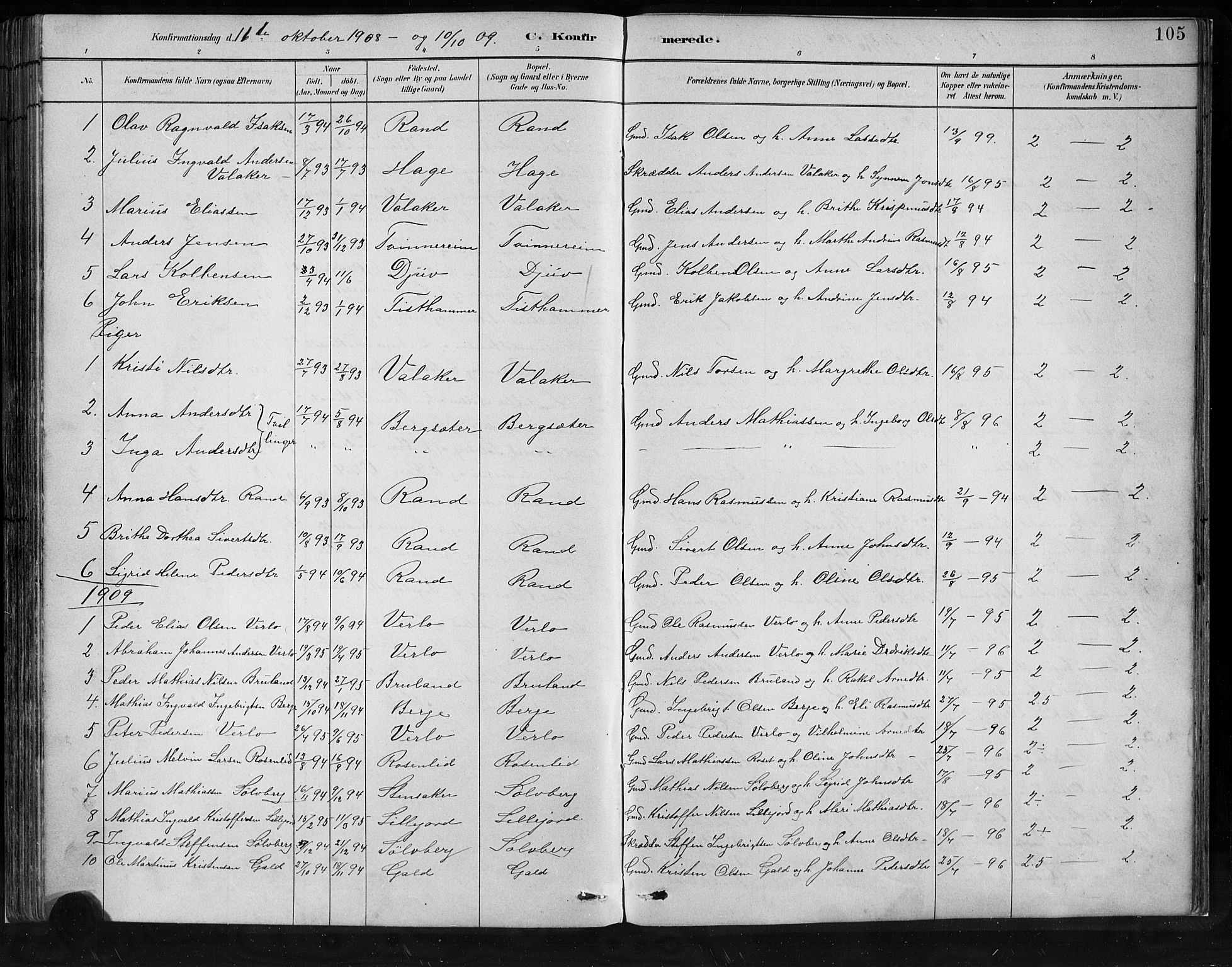 Innvik sokneprestembete, SAB/A-80501: Parish register (copy) no. C 3, 1883-1911, p. 105