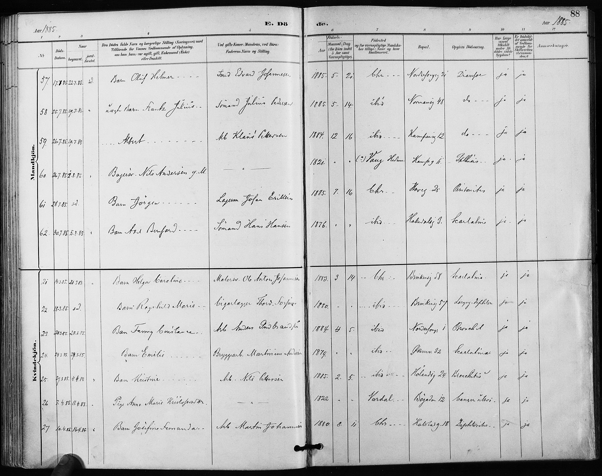 Kampen prestekontor Kirkebøker, AV/SAO-A-10853/F/Fa/L0004: Parish register (official) no. I 4, 1885-1892, p. 88