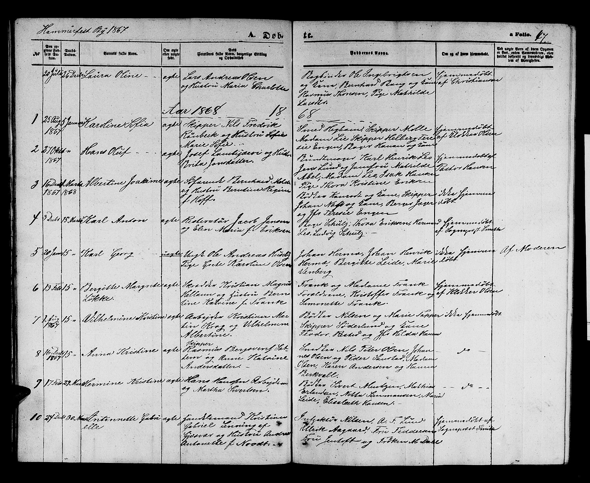 Hammerfest sokneprestkontor, AV/SATØ-S-1347/H/Hb/L0003.klokk: Parish register (copy) no. 3 /1, 1862-1868, p. 47