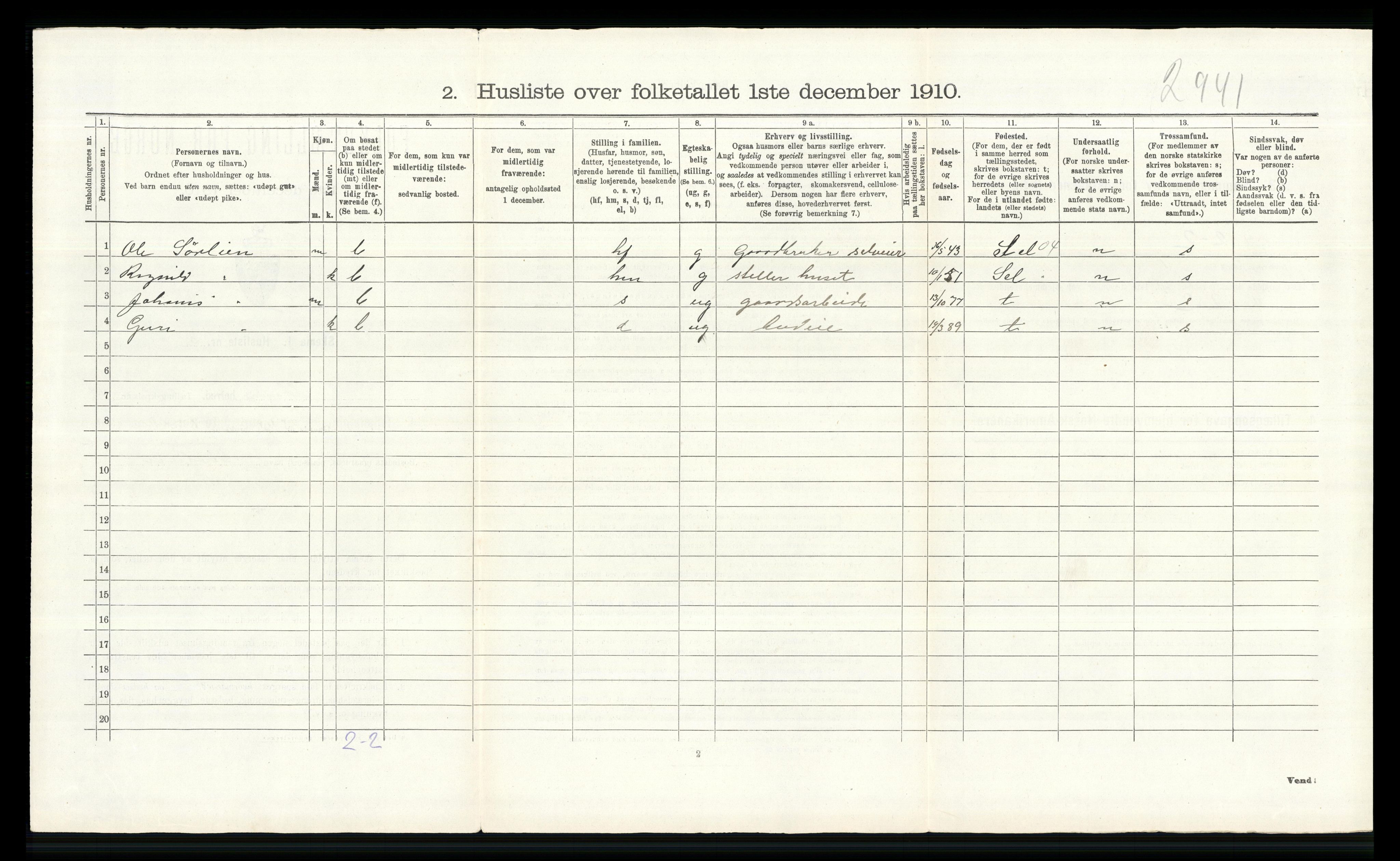 RA, 1910 census for Vågå, 1910, p. 644