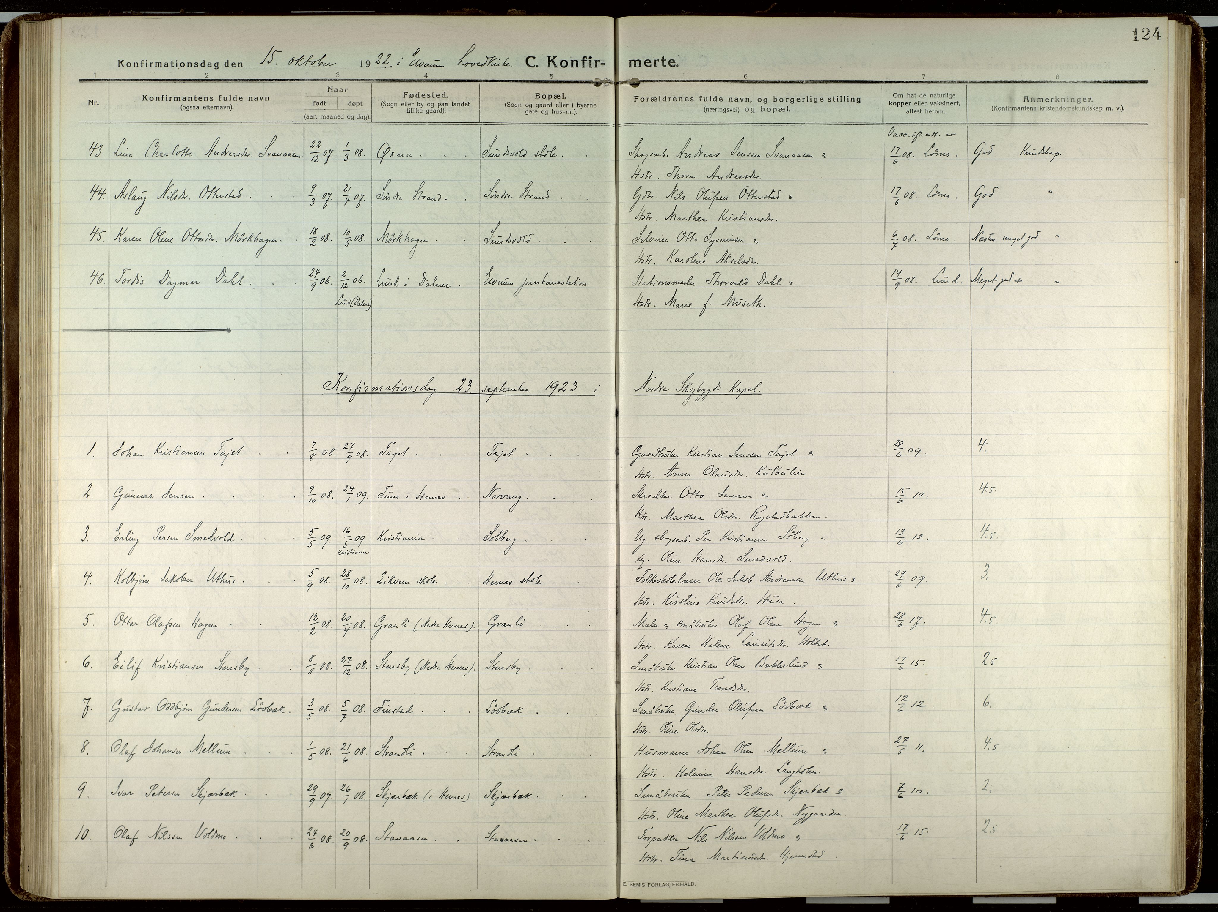 Elverum prestekontor, AV/SAH-PREST-044/H/Ha/Haa/L0023: Parish register (official) no. 23, 1914-1929, p. 124