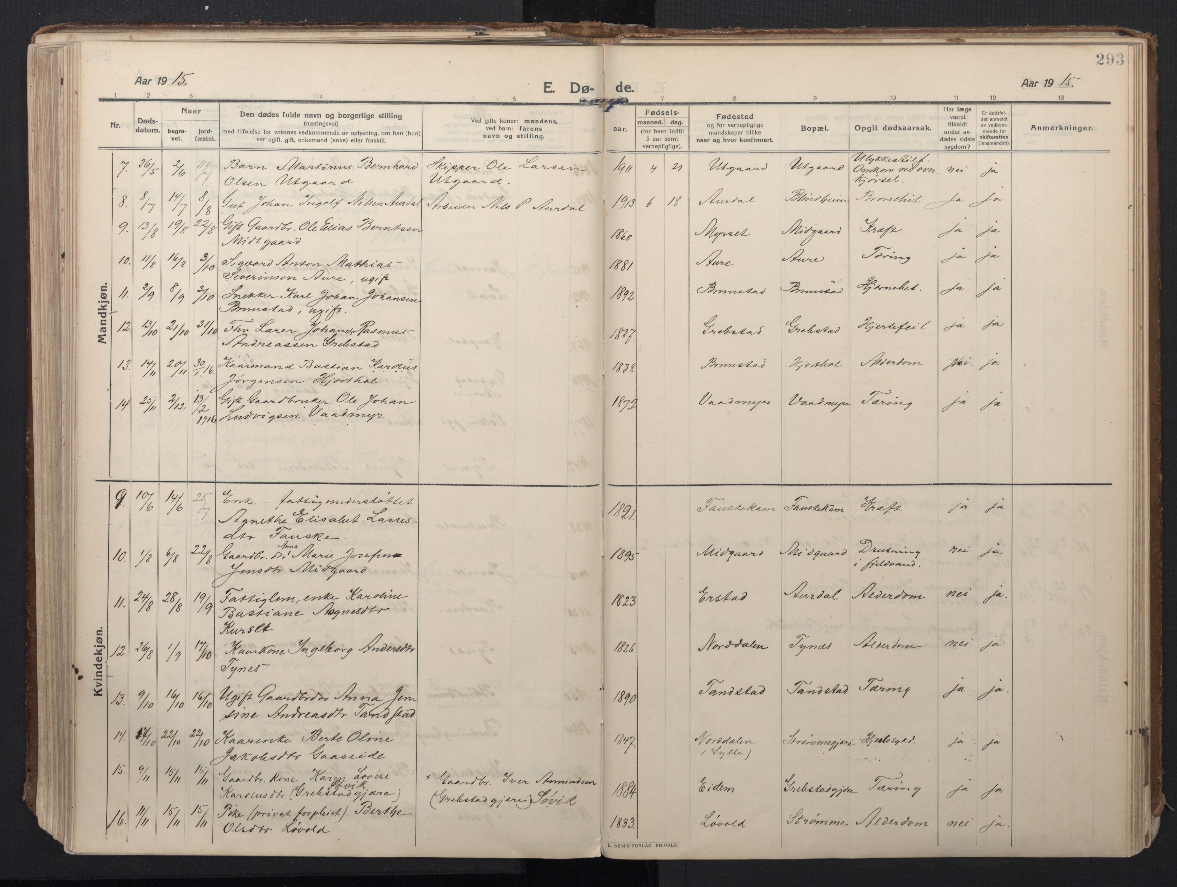 Ministerialprotokoller, klokkerbøker og fødselsregistre - Møre og Romsdal, AV/SAT-A-1454/523/L0337: Parish register (official) no. 523A04, 1911-1929, p. 293