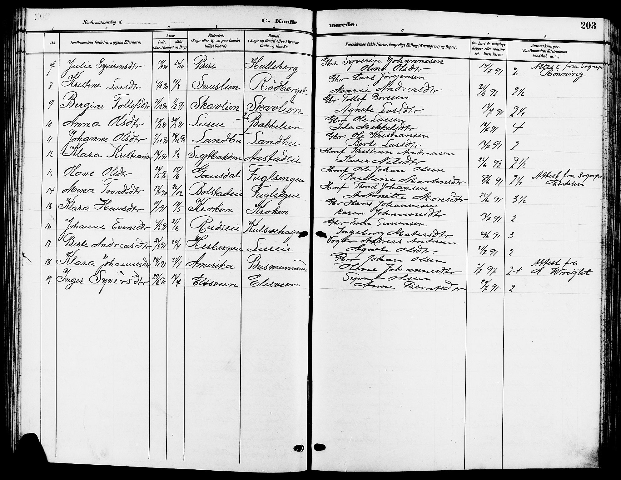 Ringsaker prestekontor, AV/SAH-PREST-014/L/La/L0015: Parish register (copy) no. 15, 1903-1912, p. 203