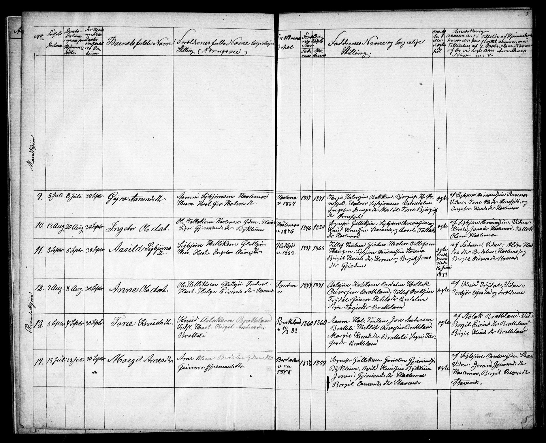 Valle sokneprestkontor, AV/SAK-1111-0044/F/Fb/Fba/L0002: Parish register (copy) no. B 2, 1882-1894, p. 3