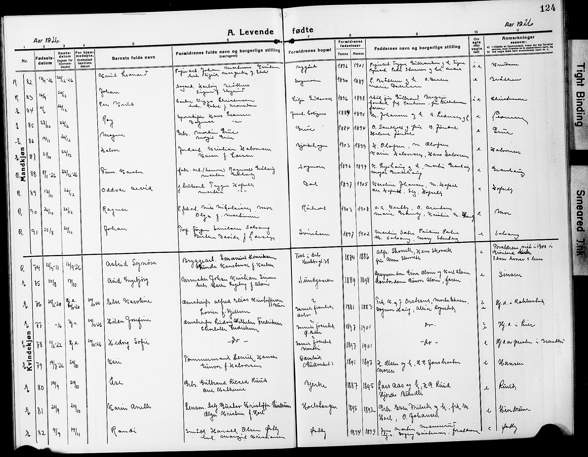 Eidsvoll prestekontor Kirkebøker, SAO/A-10888/G/Ga/L0010: Parish register (copy) no. I 10, 1919-1929, p. 124