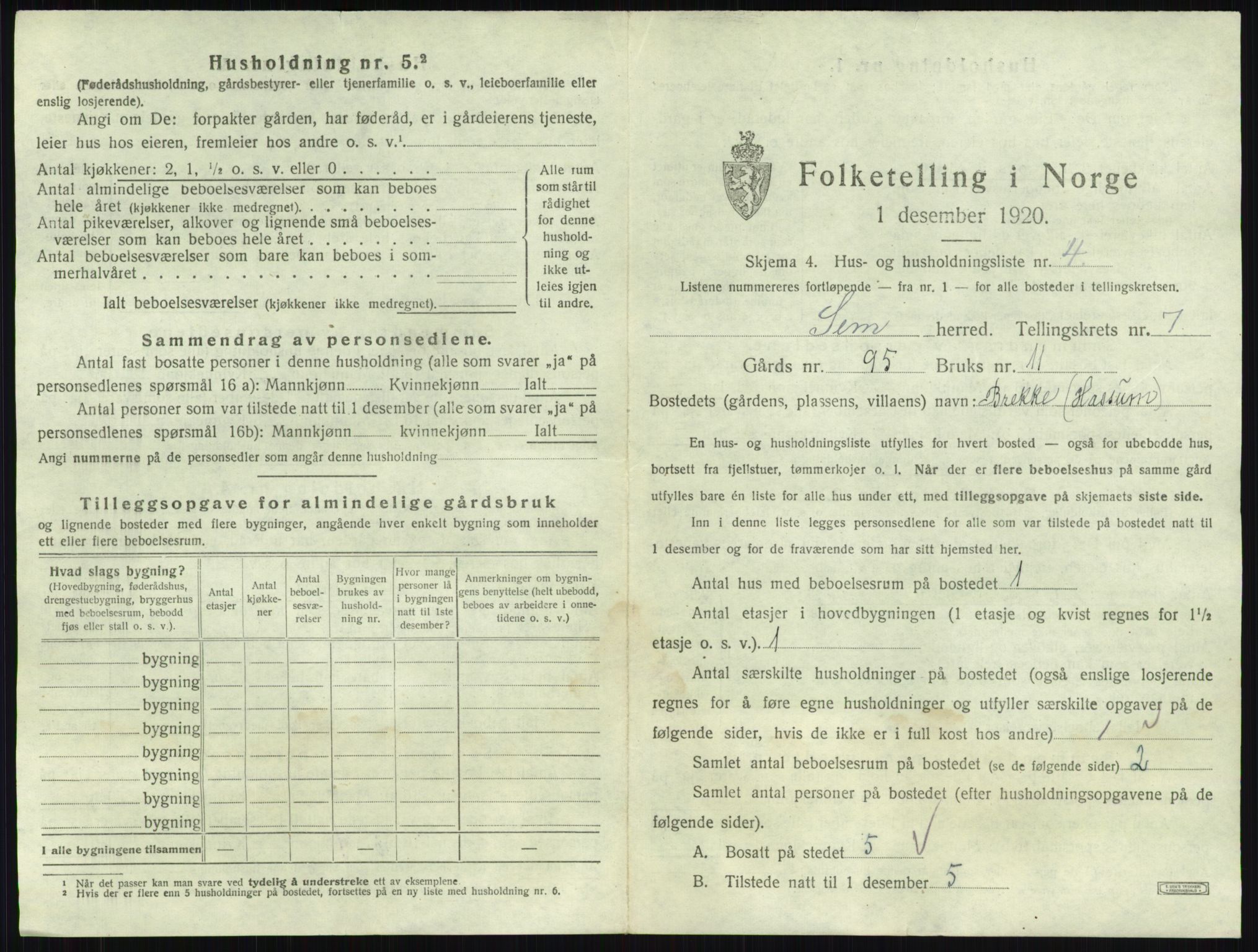 SAKO, 1920 census for Sem, 1920, p. 1460