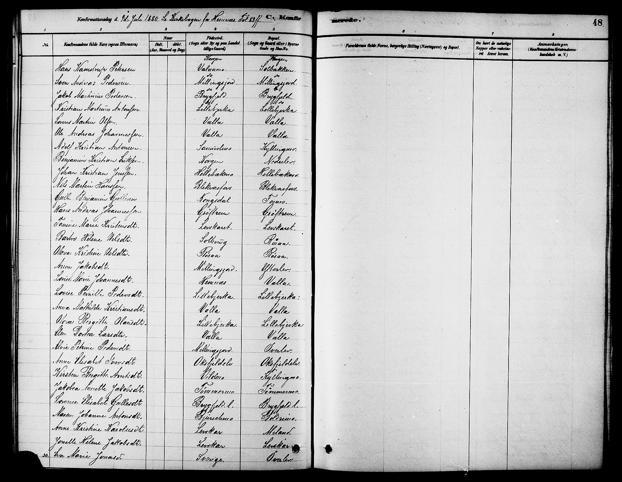 Ministerialprotokoller, klokkerbøker og fødselsregistre - Nordland, AV/SAT-A-1459/826/L0379: Parish register (official) no. 826A02, 1878-1895, p. 48