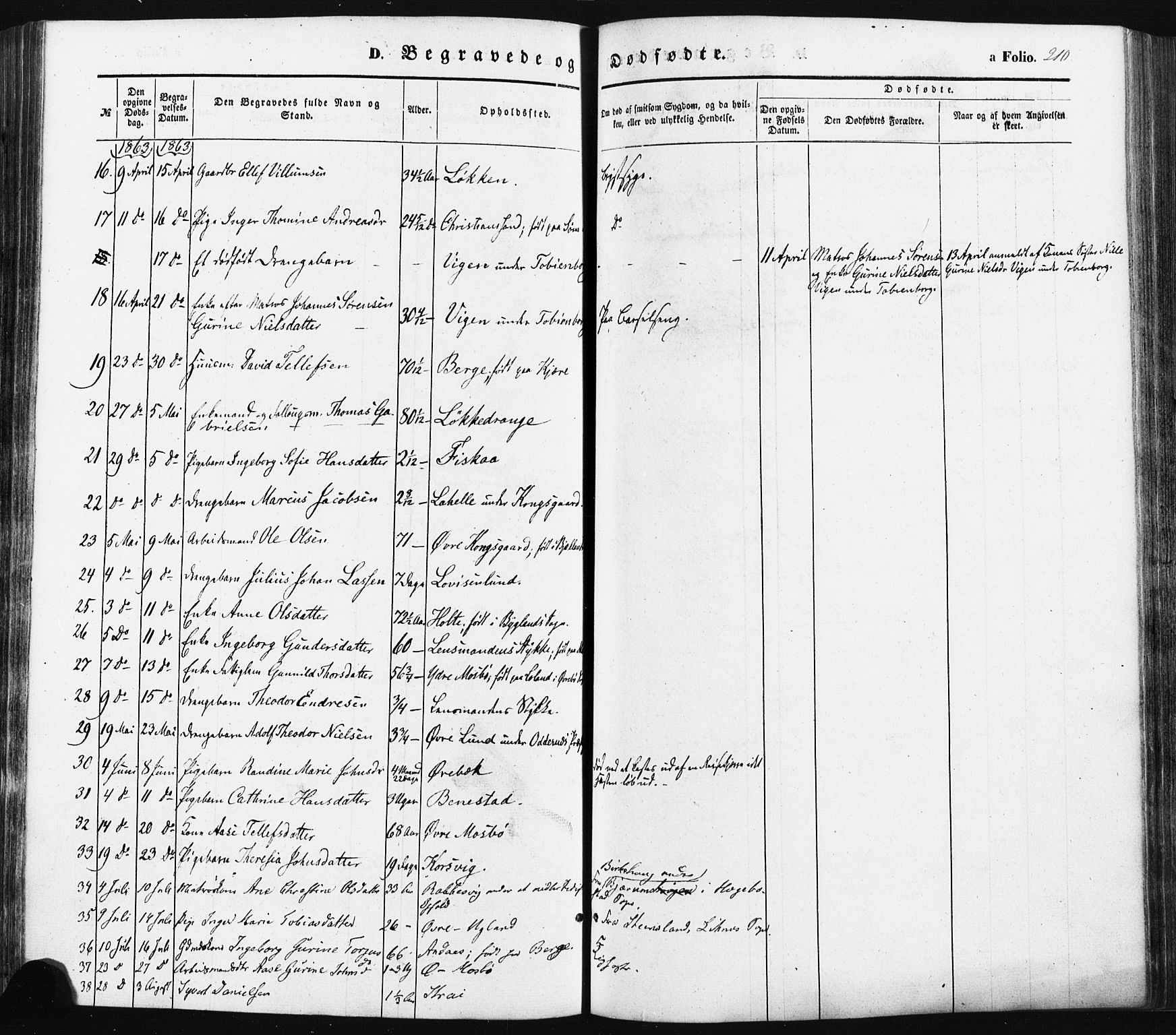 Oddernes sokneprestkontor, SAK/1111-0033/F/Fa/Faa/L0007: Parish register (official) no. A 7, 1851-1863, p. 210