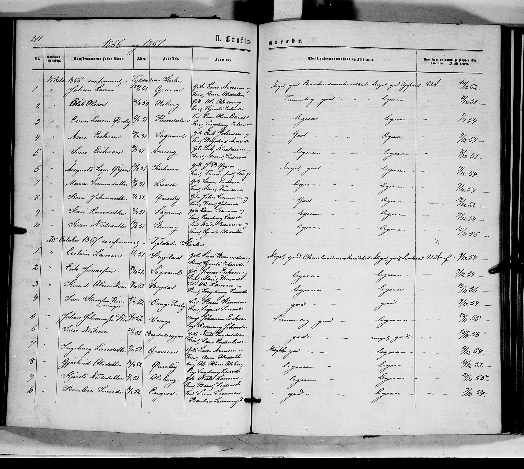 Tynset prestekontor, SAH/PREST-058/H/Ha/Haa/L0021: Parish register (official) no. 21, 1863-1879, p. 211