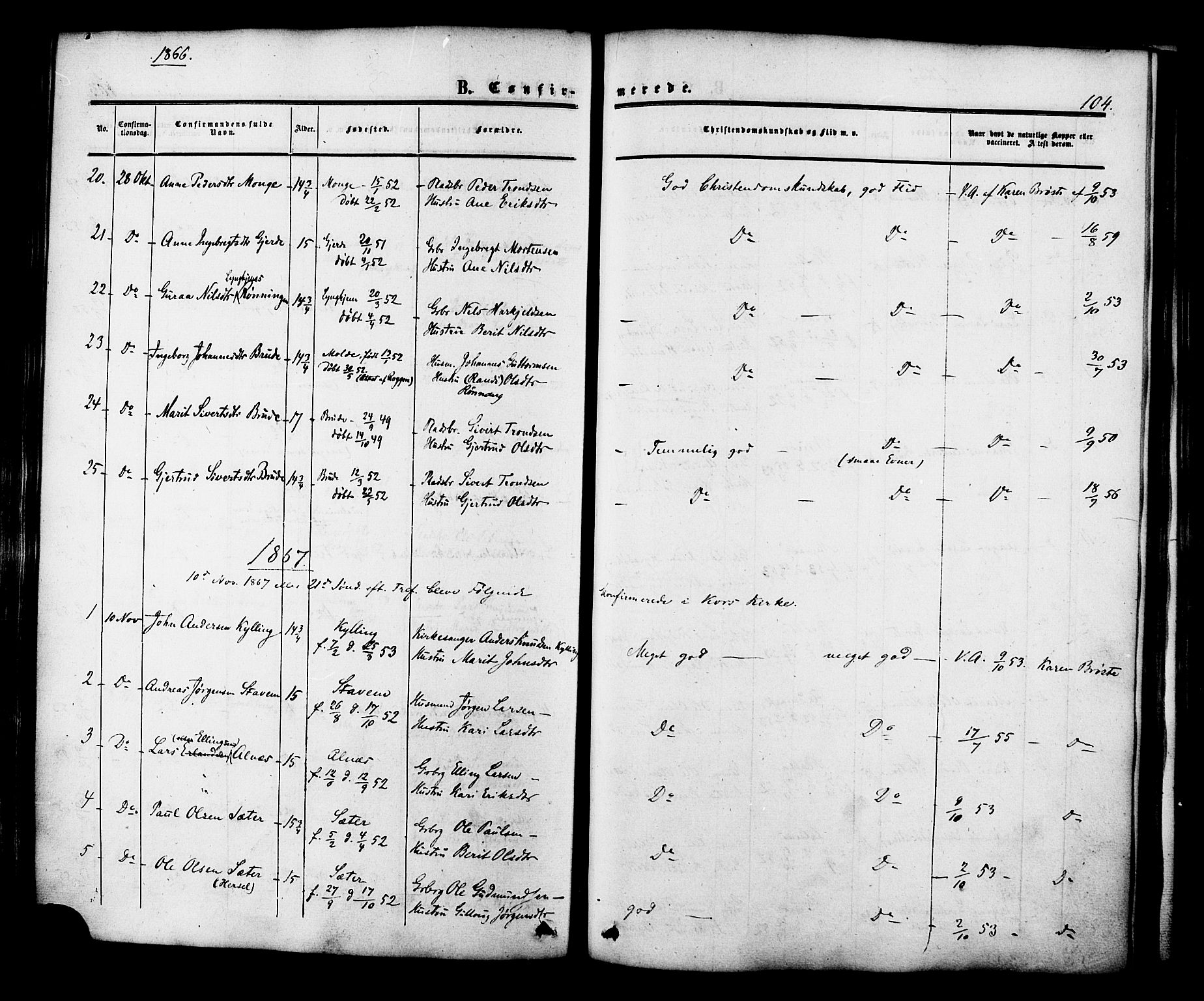 Ministerialprotokoller, klokkerbøker og fødselsregistre - Møre og Romsdal, AV/SAT-A-1454/546/L0594: Parish register (official) no. 546A02, 1854-1882, p. 104