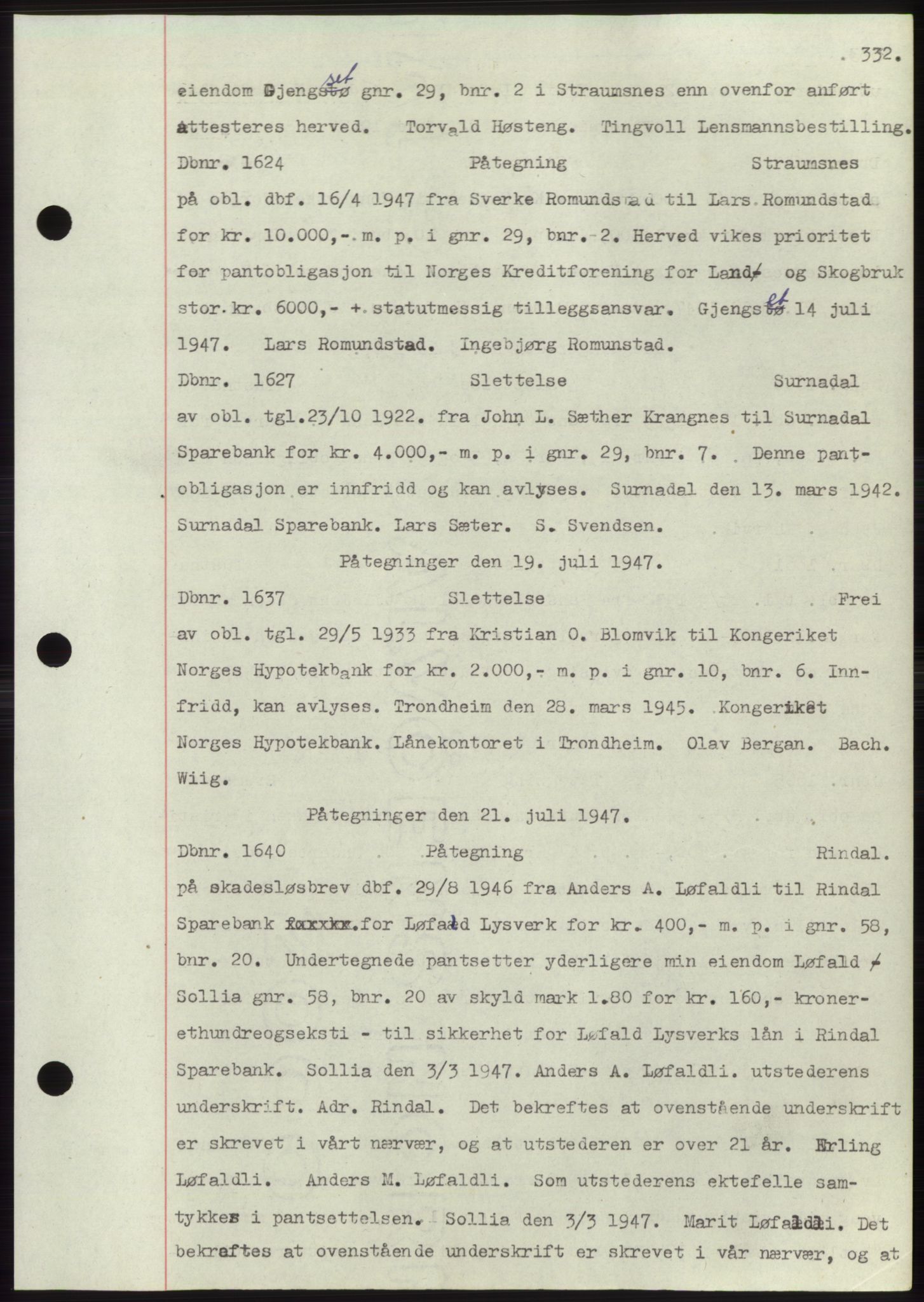 Nordmøre sorenskriveri, SAT/A-4132/1/2/2Ca: Mortgage book no. C82b, 1946-1951, Diary no: : 1624/1947