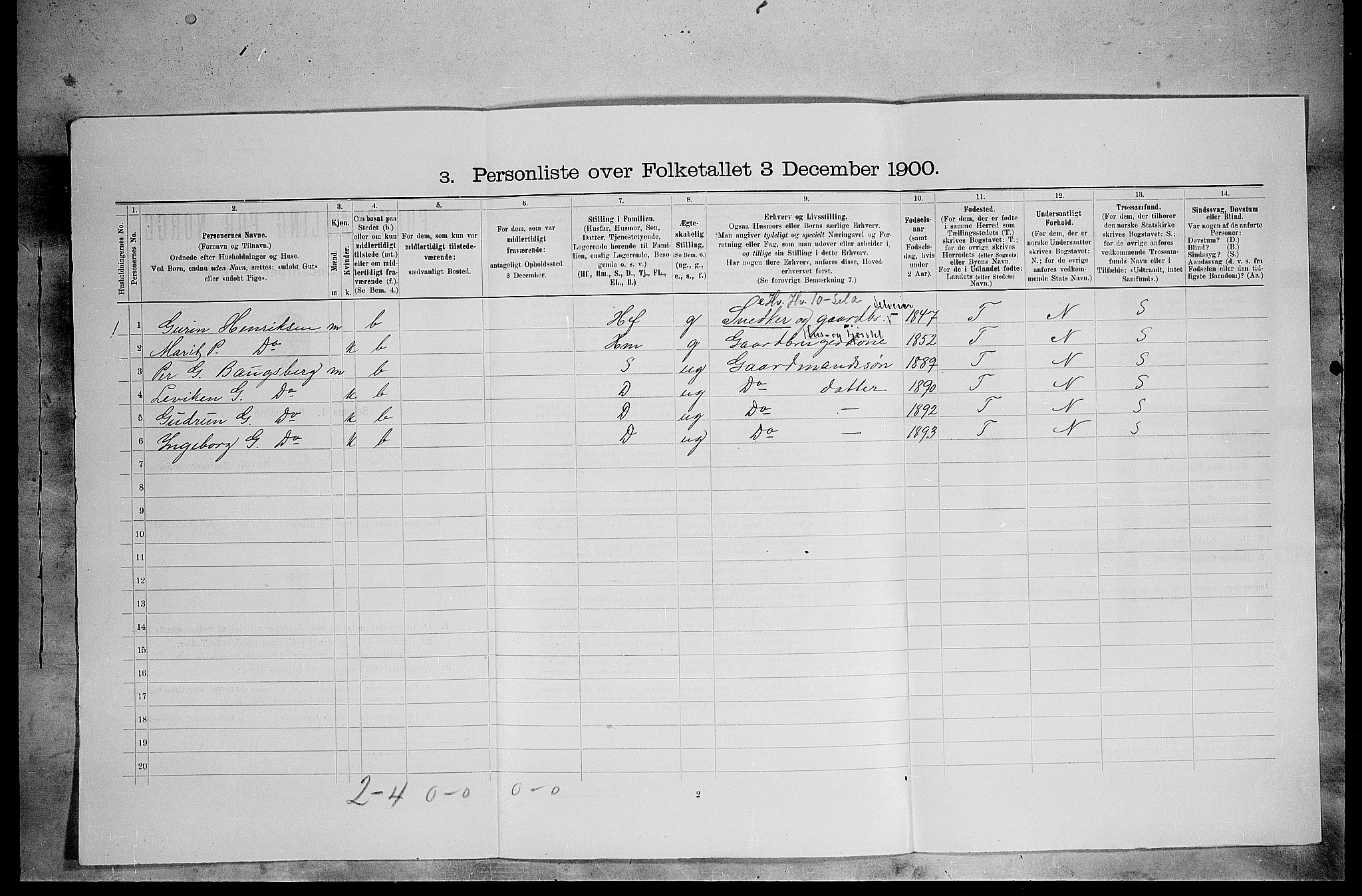 SAH, 1900 census for Lille Elvedalen, 1900, p. 307