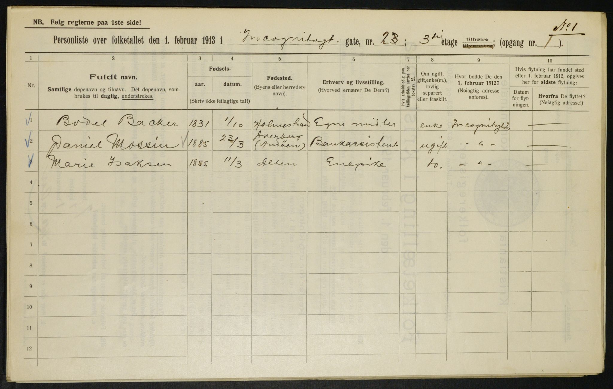 OBA, Municipal Census 1913 for Kristiania, 1913, p. 43810