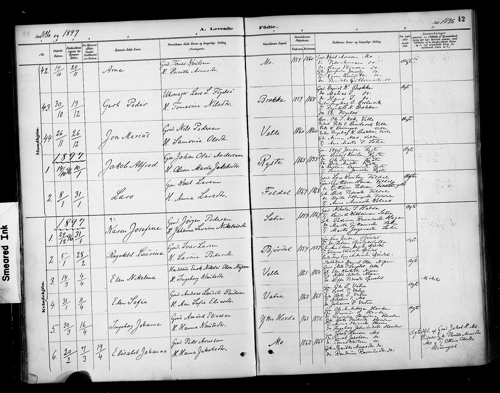 Ministerialprotokoller, klokkerbøker og fødselsregistre - Møre og Romsdal, AV/SAT-A-1454/513/L0177: Parish register (official) no. 513A04, 1890-1906, p. 42