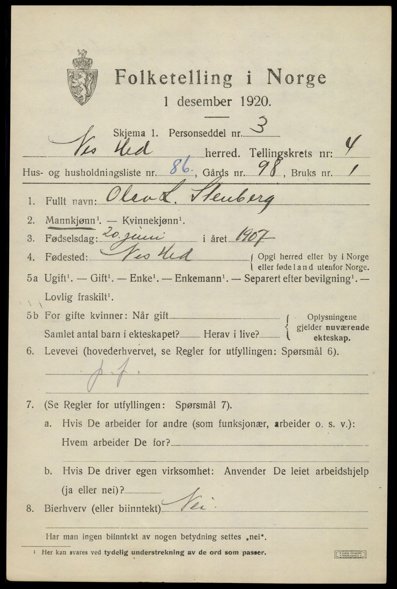 SAH, 1920 census for Nes (Hedmark), 1920, p. 6558