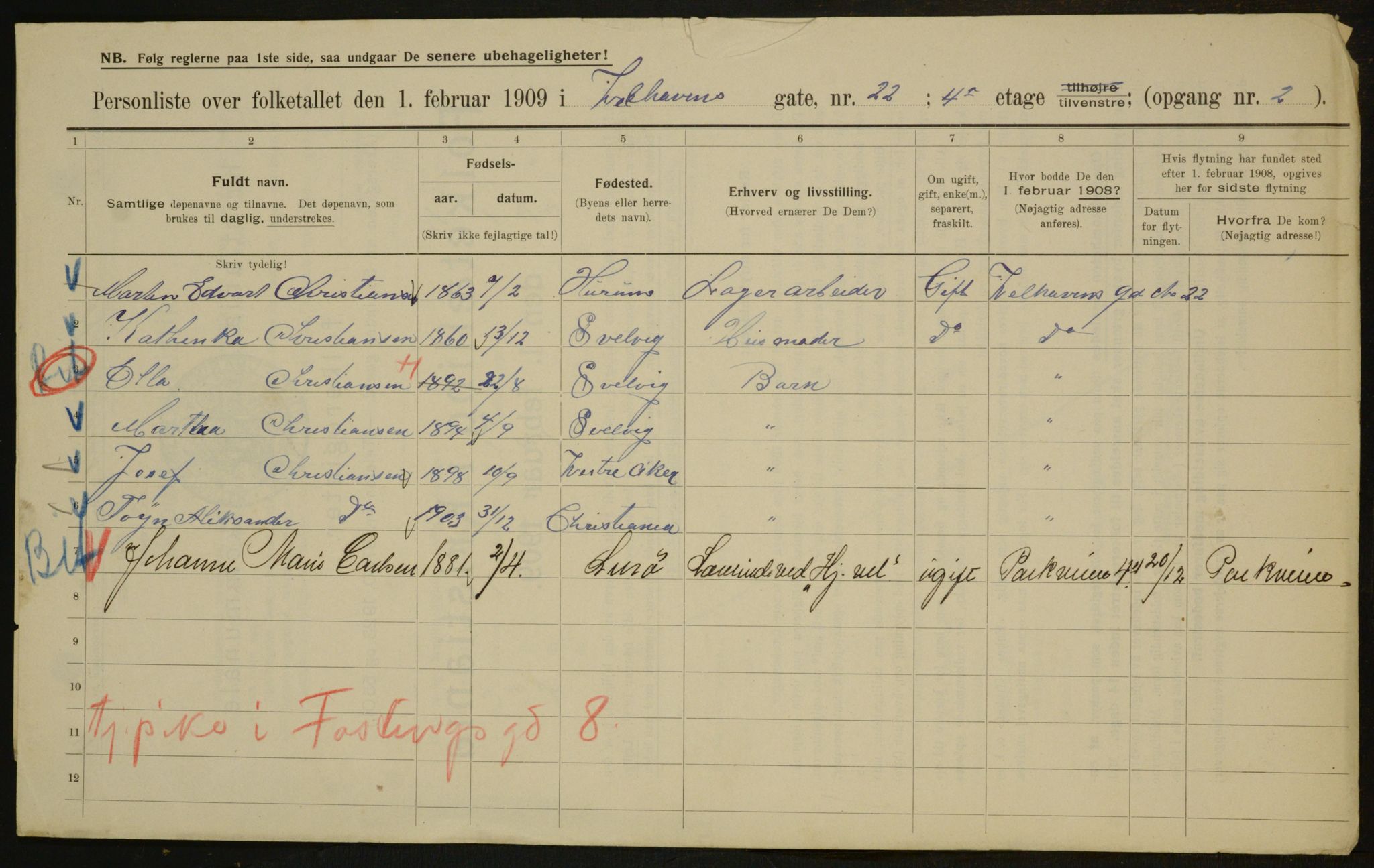 OBA, Municipal Census 1909 for Kristiania, 1909, p. 115946