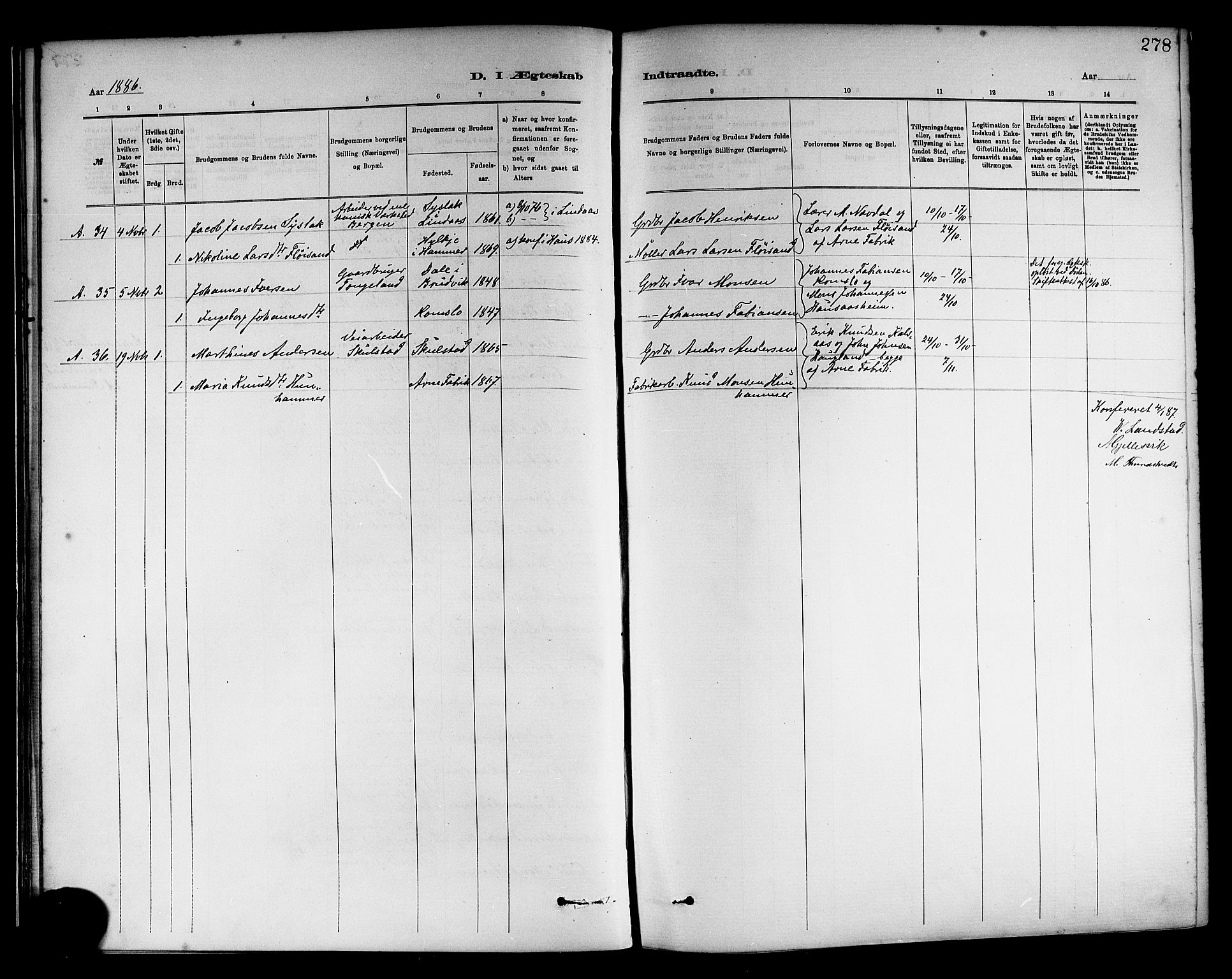 Haus sokneprestembete, AV/SAB-A-75601/H/Haa: Parish register (official) no. A 19II, 1878-1886, p. 278