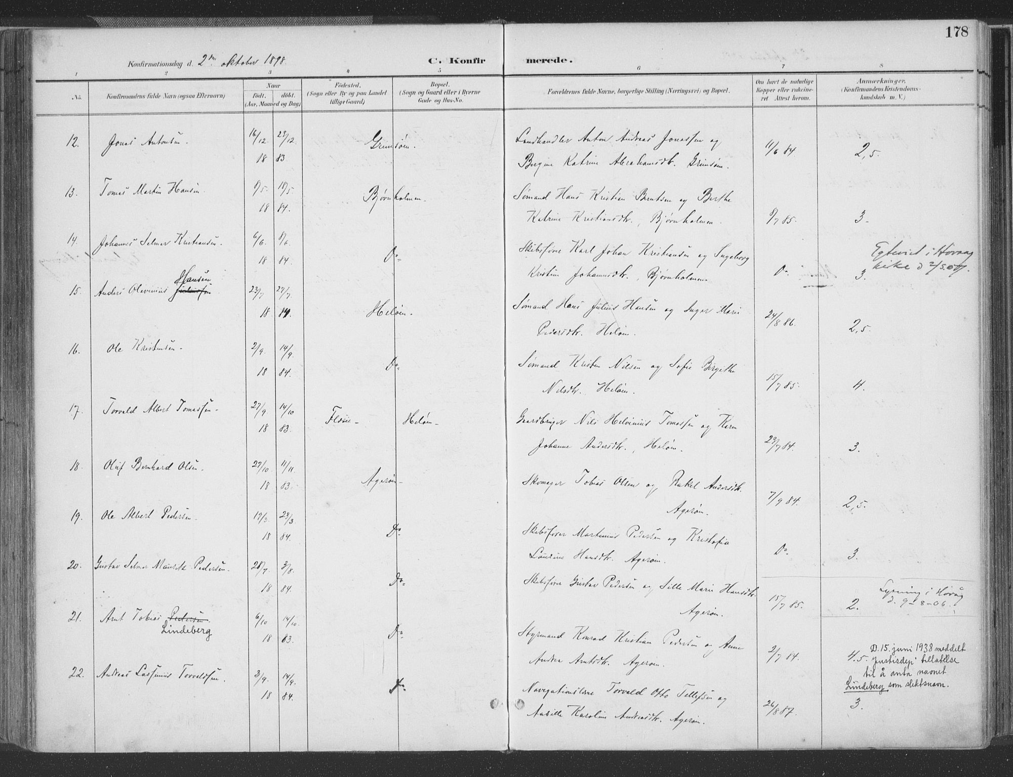 Høvåg sokneprestkontor, AV/SAK-1111-0025/F/Fa/L0006: Parish register (official) no. A 6, 1894-1923, p. 178