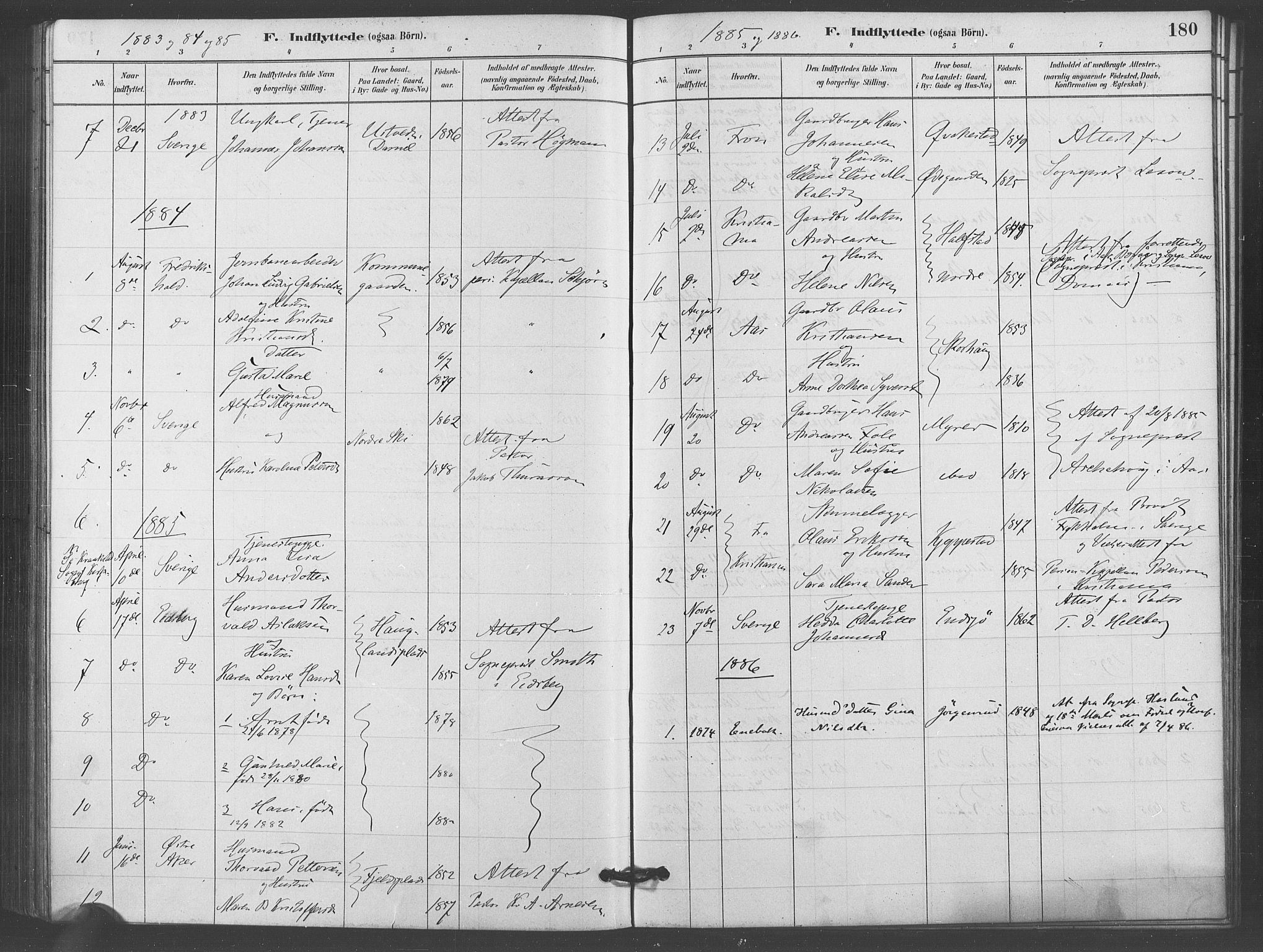 Kråkstad prestekontor Kirkebøker, AV/SAO-A-10125a/F/Fb/L0001: Parish register (official) no. II 1, 1880-1892, p. 180