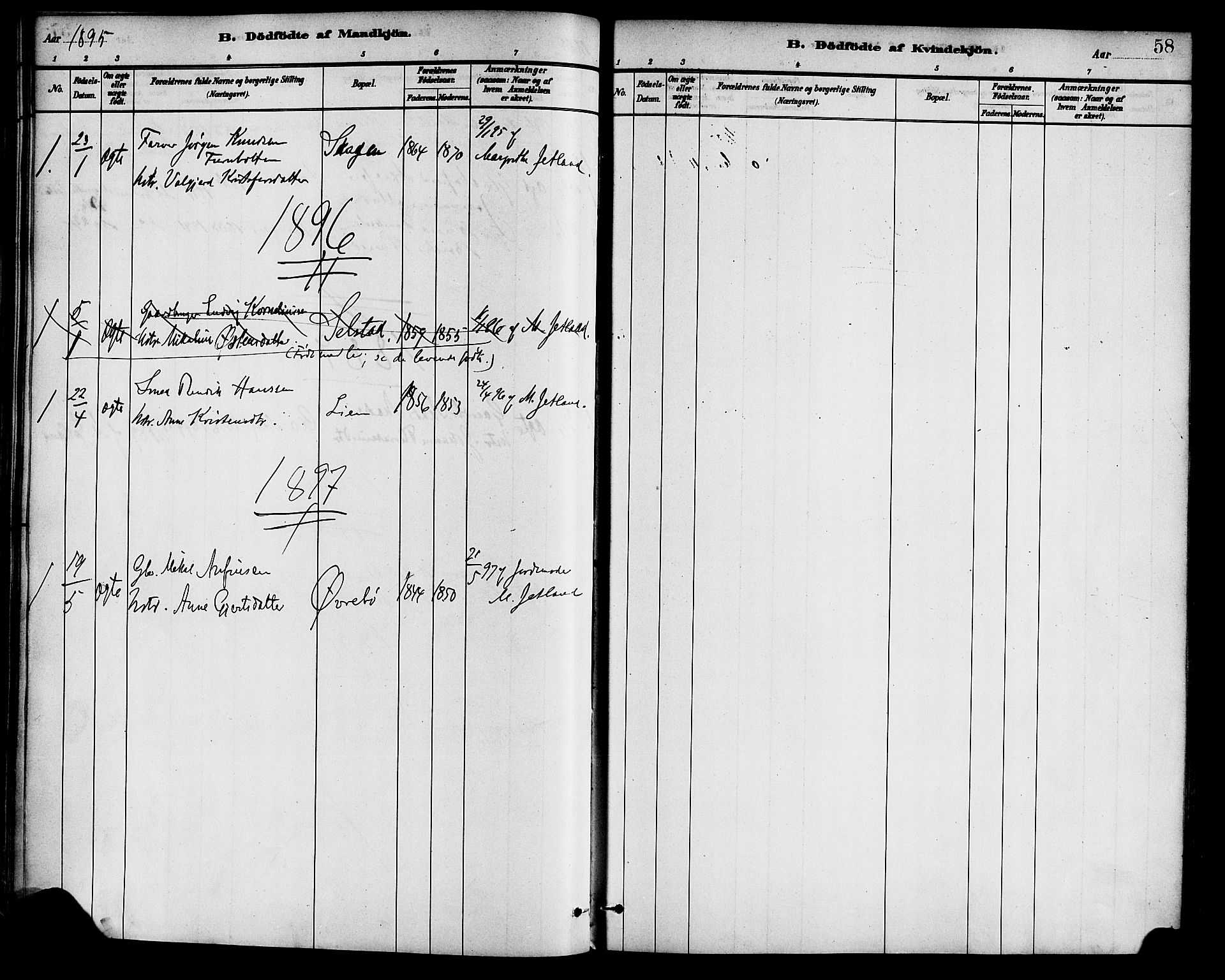 Gaular sokneprestembete, SAB/A-80001/H/Haa: Parish register (official) no. B 1, 1882-1897, p. 58