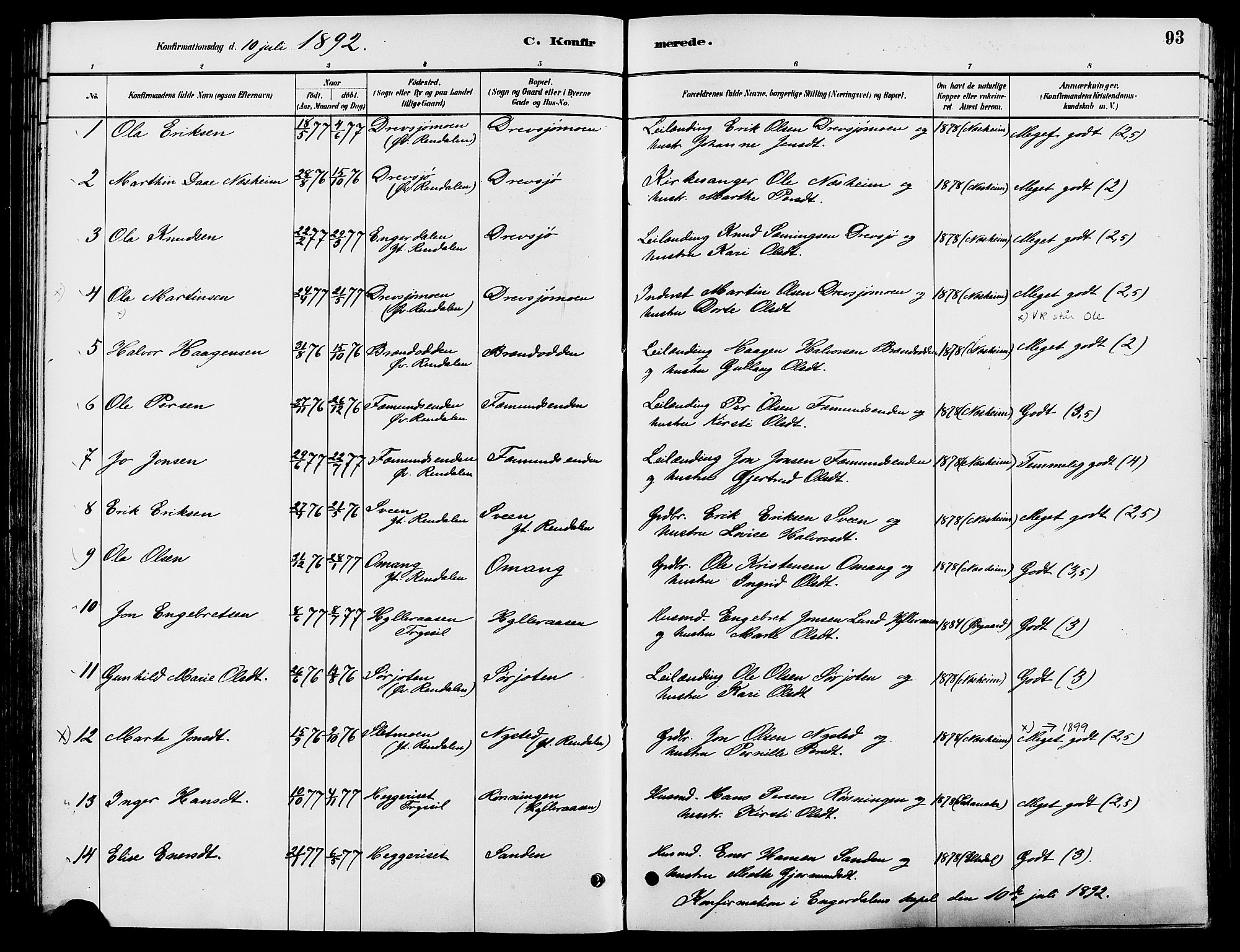 Engerdal prestekontor, AV/SAH-PREST-048/H/Ha/Haa/L0001: Parish register (official) no. 1, 1881-1898, p. 93