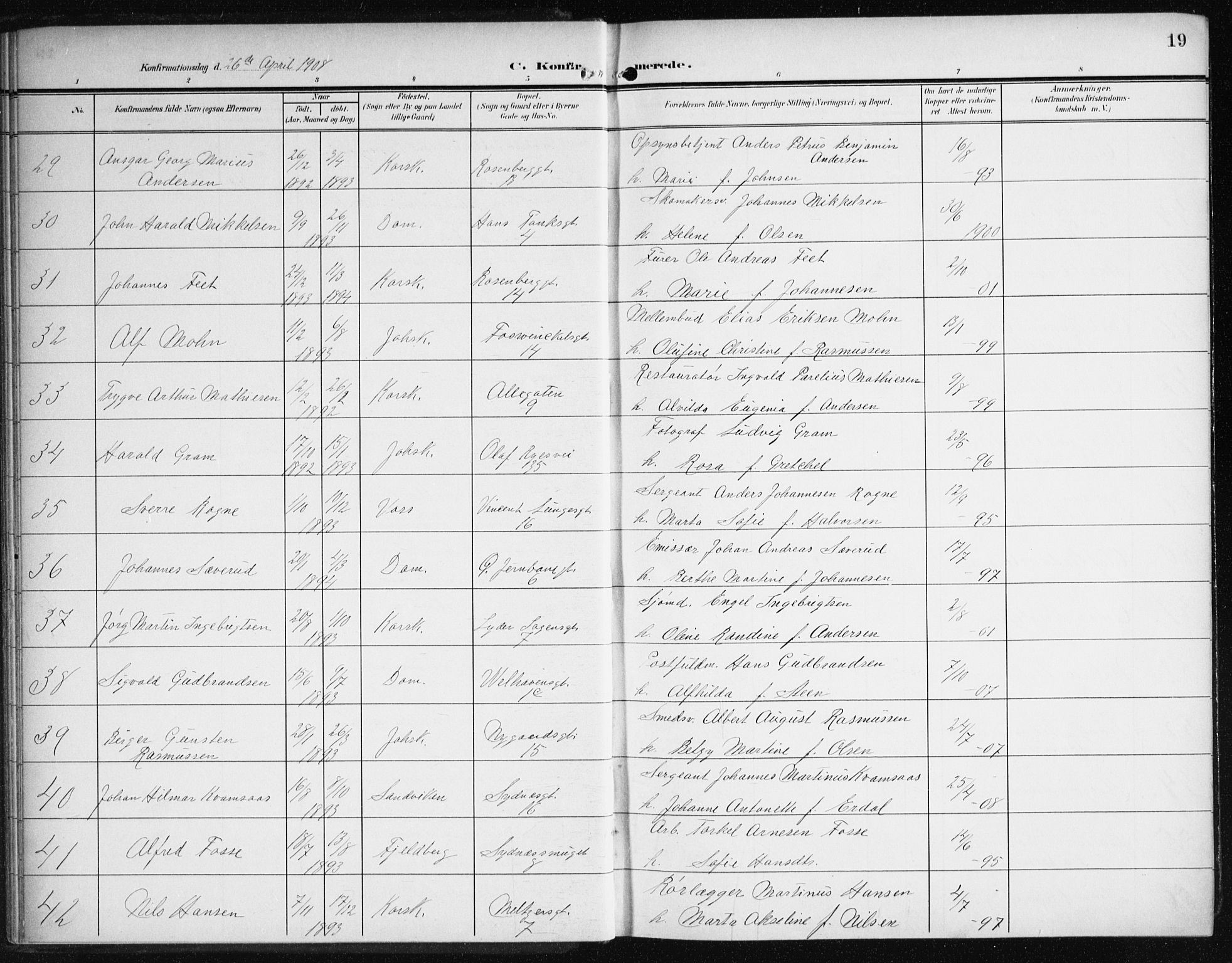 Johanneskirken sokneprestembete, SAB/A-76001/H/Haa/L0009: Parish register (official) no. C 2, 1907-1924, p. 19