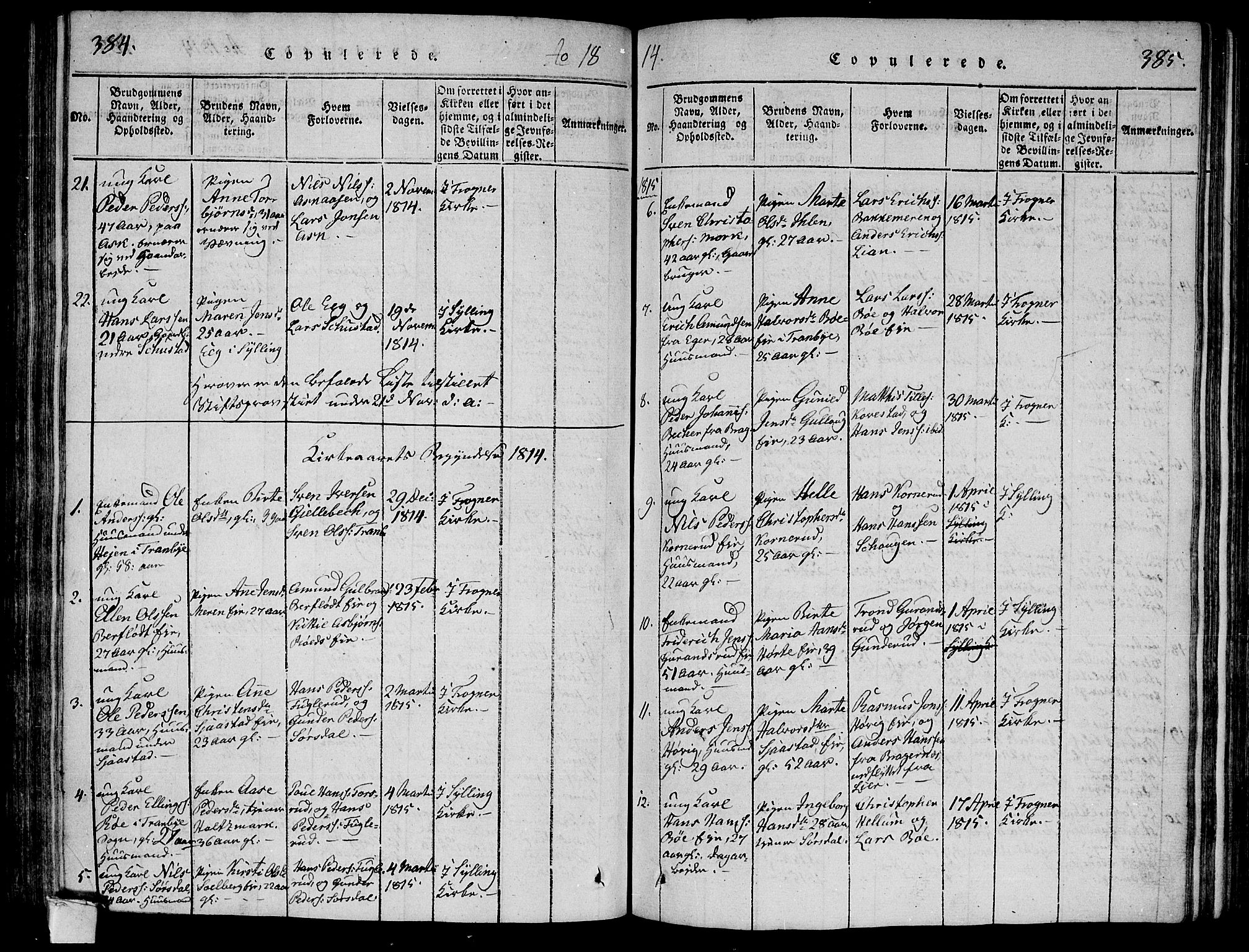 Lier kirkebøker, SAKO/A-230/F/Fa/L0008: Parish register (official) no. I 8, 1813-1825, p. 384-385