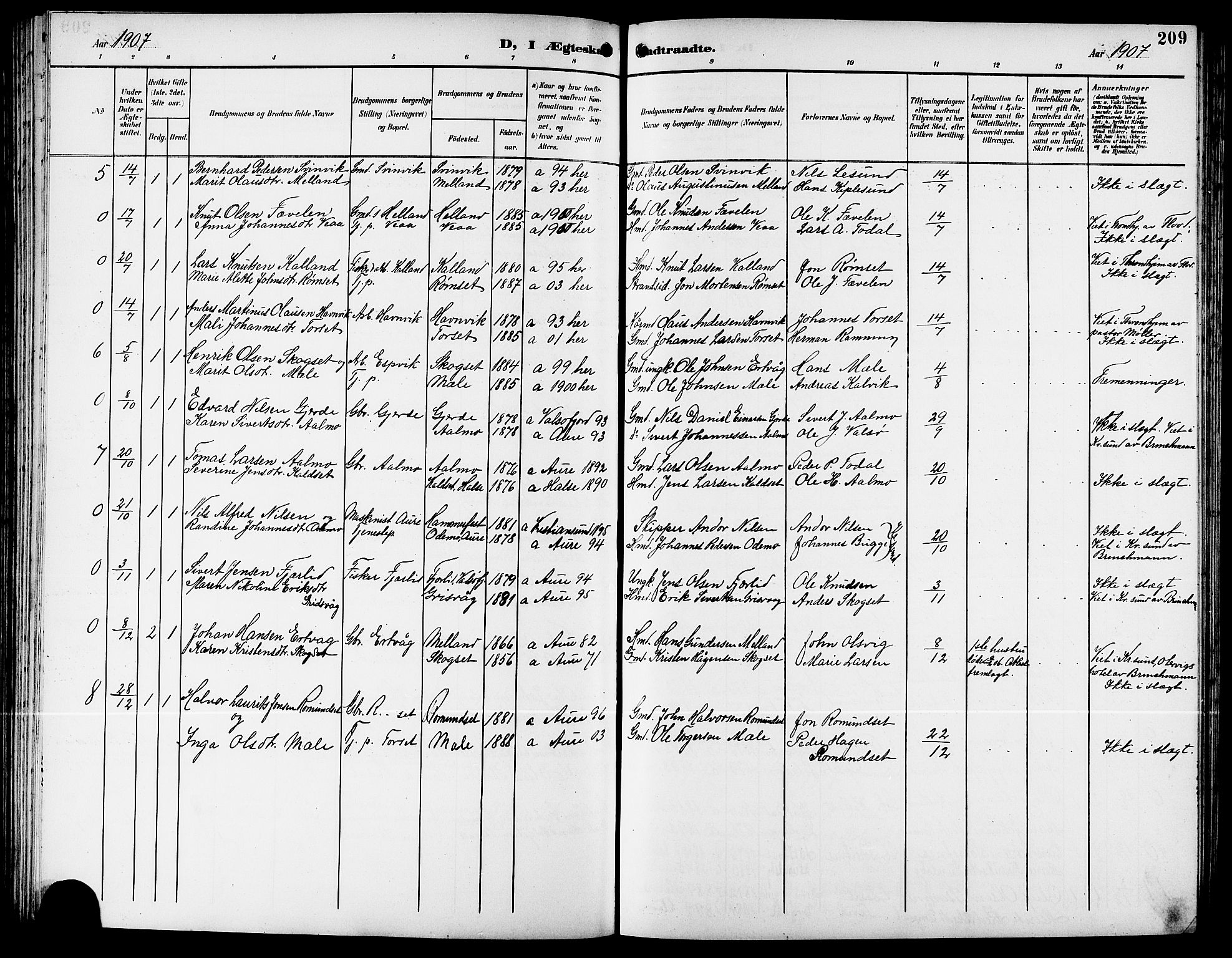 Ministerialprotokoller, klokkerbøker og fødselsregistre - Møre og Romsdal, AV/SAT-A-1454/578/L0910: Parish register (copy) no. 578C03, 1900-1921, p. 209