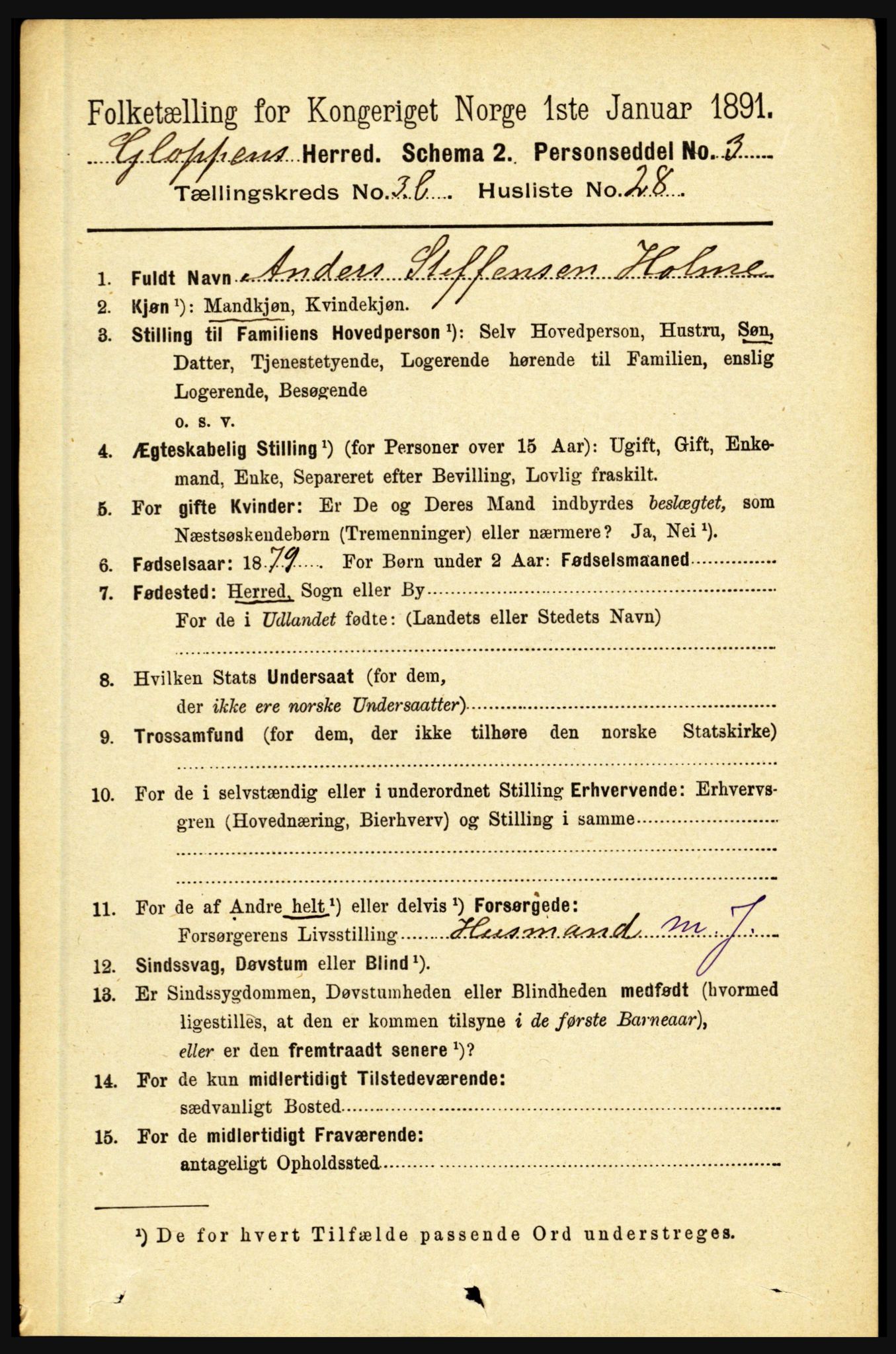 RA, 1891 census for 1445 Gloppen, 1891, p. 1632