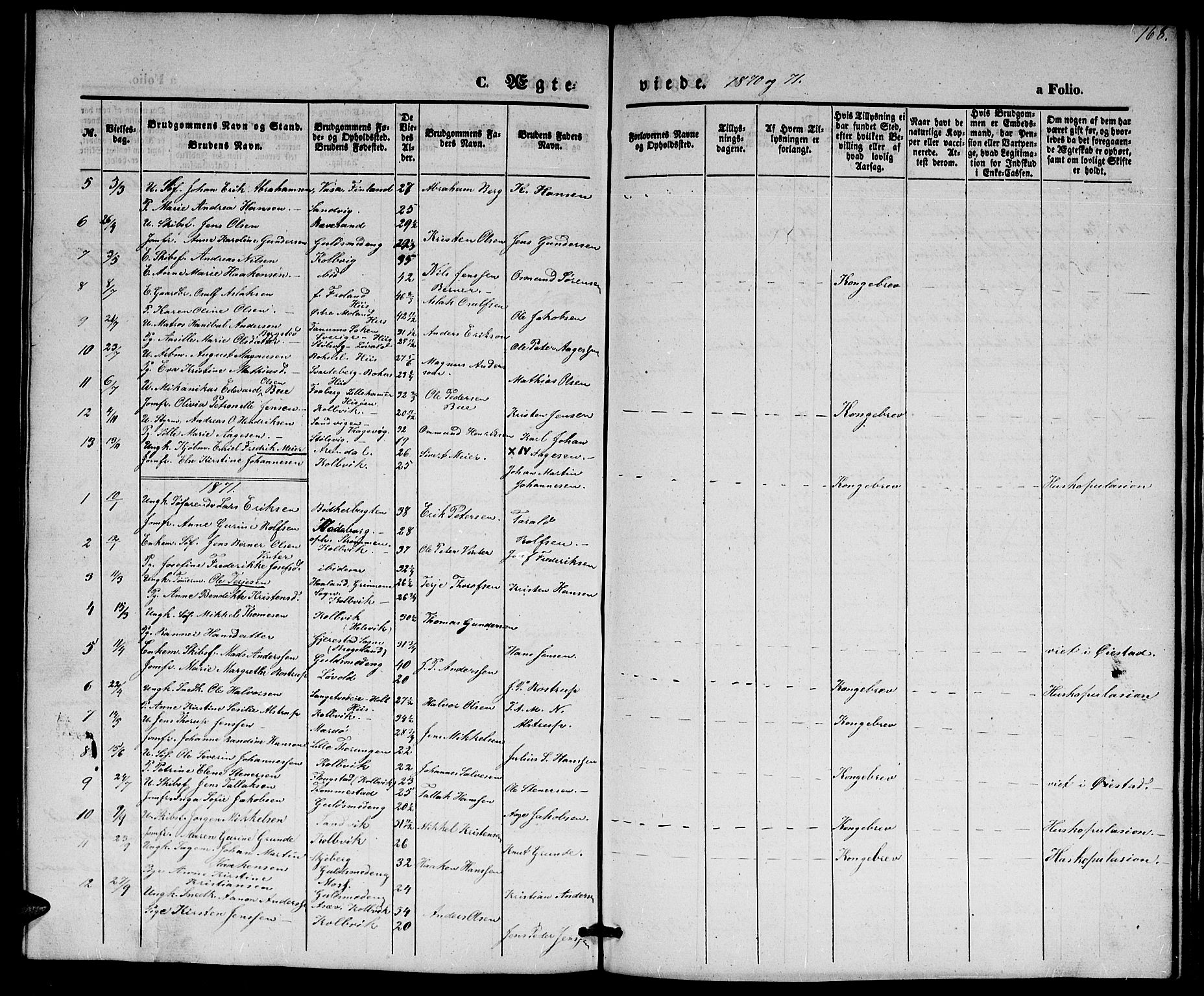 Hisøy sokneprestkontor, SAK/1111-0020/F/Fb/L0001: Parish register (copy) no. B 1, 1849-1872, p. 168