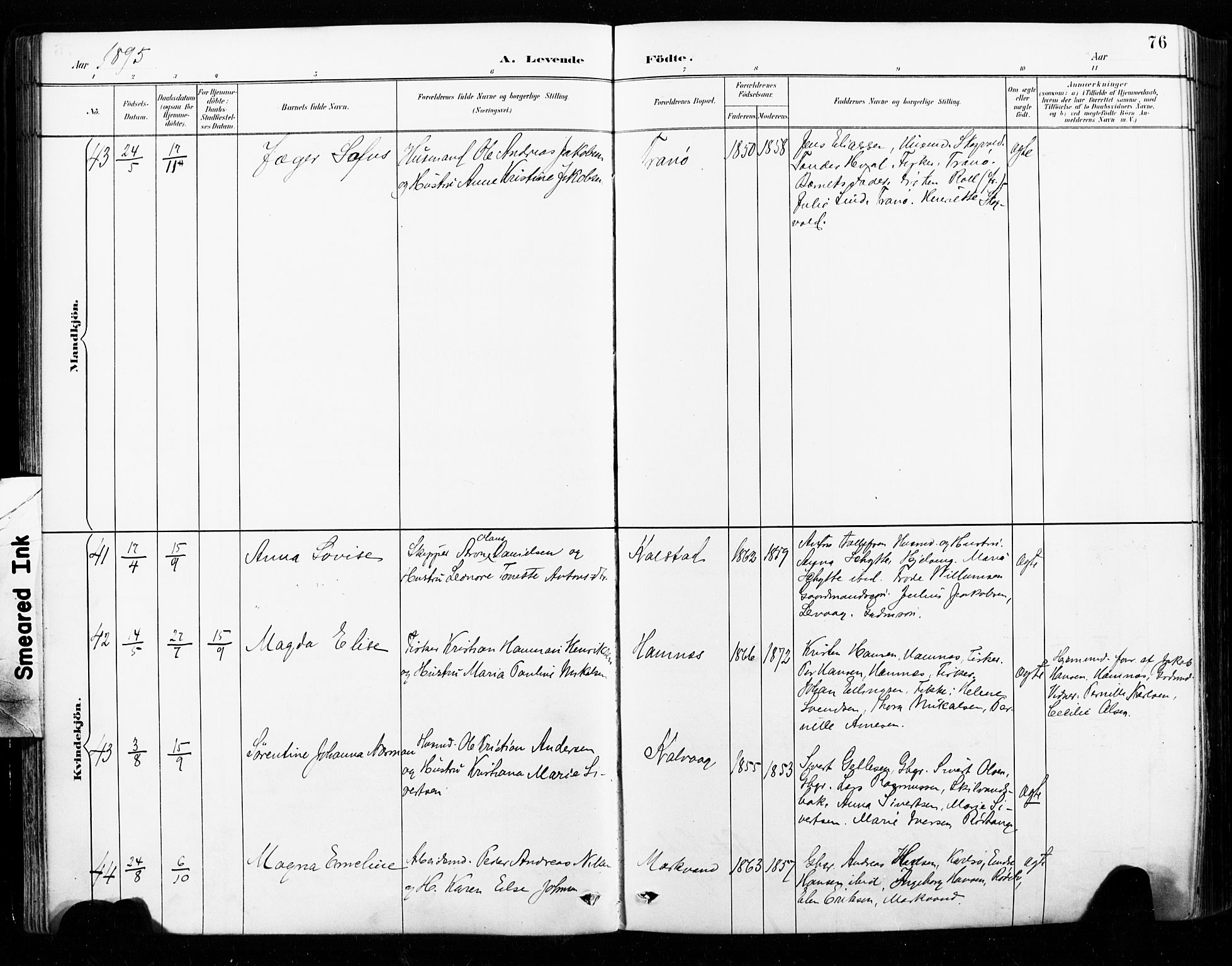 Ministerialprotokoller, klokkerbøker og fødselsregistre - Nordland, SAT/A-1459/859/L0847: Parish register (official) no. 859A07, 1890-1899, p. 76