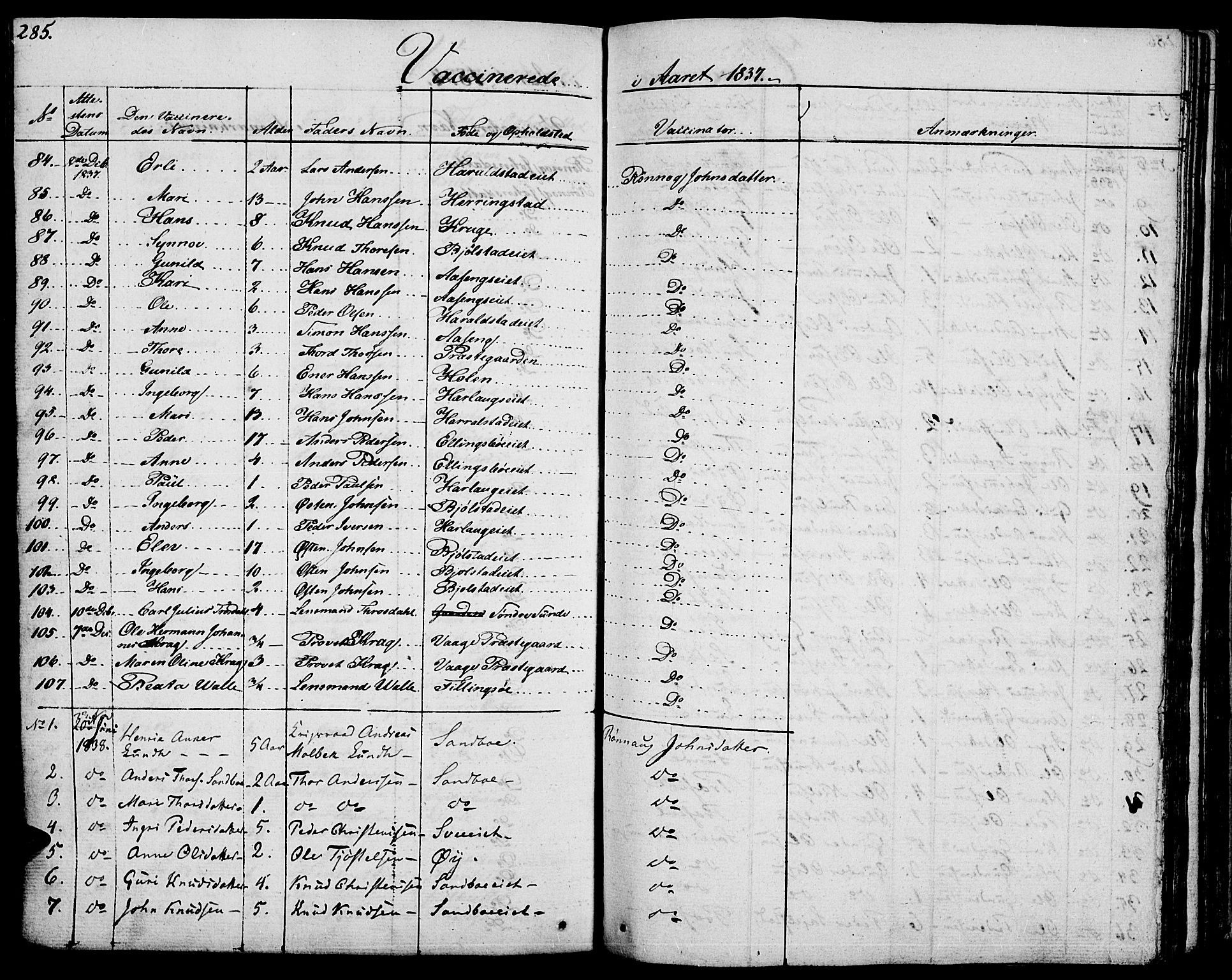 Vågå prestekontor, SAH/PREST-076/H/Ha/Haa/L0004: Parish register (official) no. 4 /1, 1827-1842, p. 285