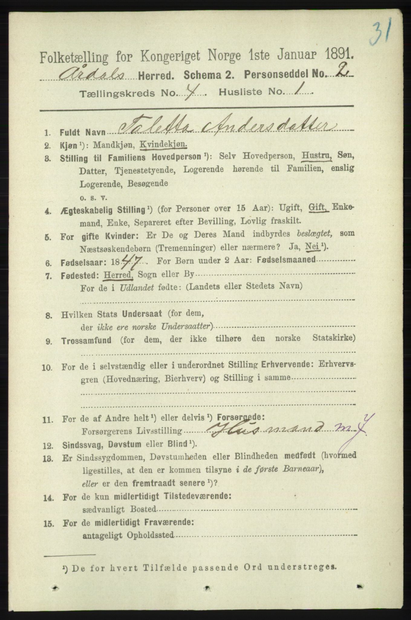 RA, 1891 census for 1131 Årdal, 1891, p. 1092