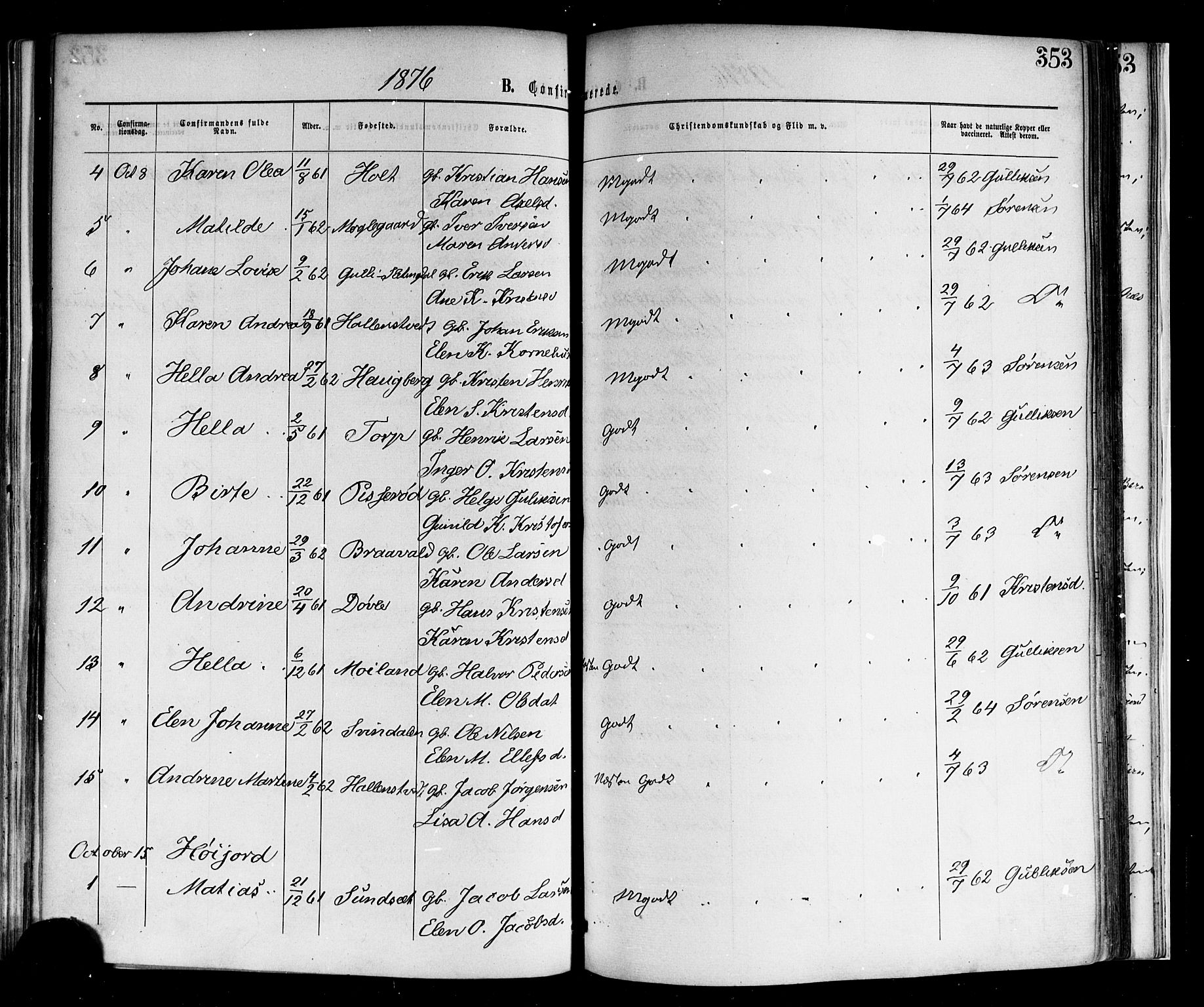 Andebu kirkebøker, AV/SAKO-A-336/F/Fa/L0006: Parish register (official) no. 6, 1871-1878, p. 353