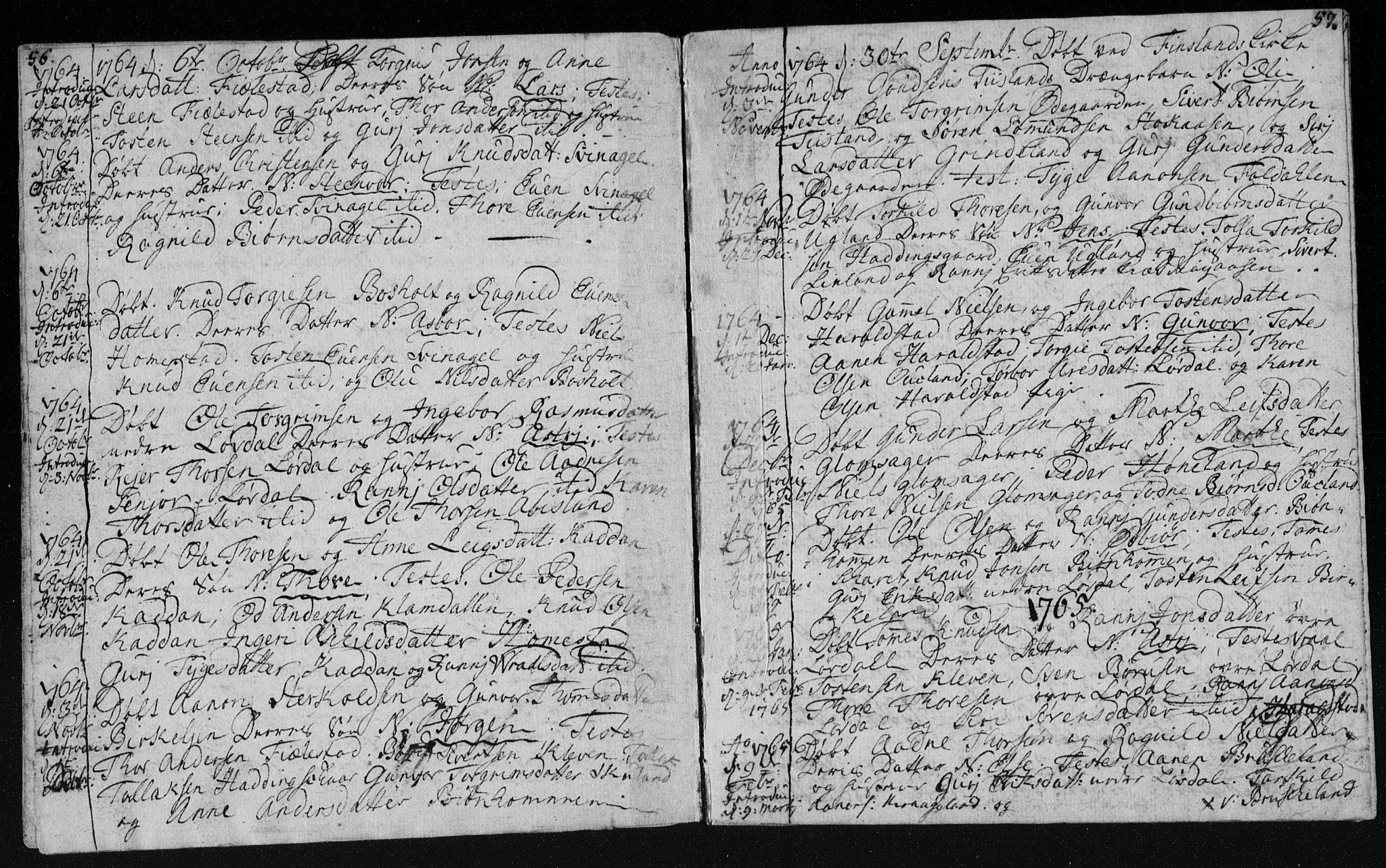 Holum sokneprestkontor, SAK/1111-0022/F/Fa/Fab/L0003: Parish register (official) no. A 3, 1752-1774, p. 56-57