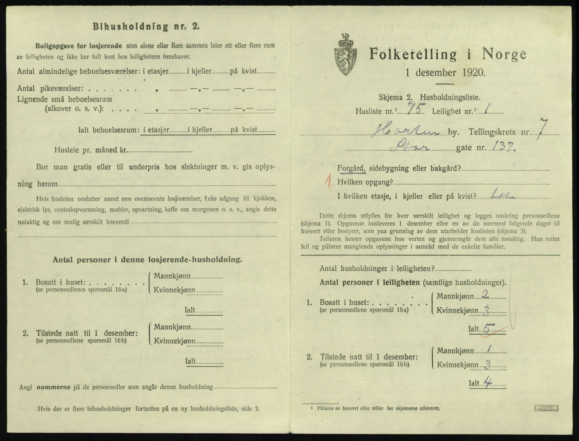 SAKO, 1920 census for Horten, 1920, p. 7495