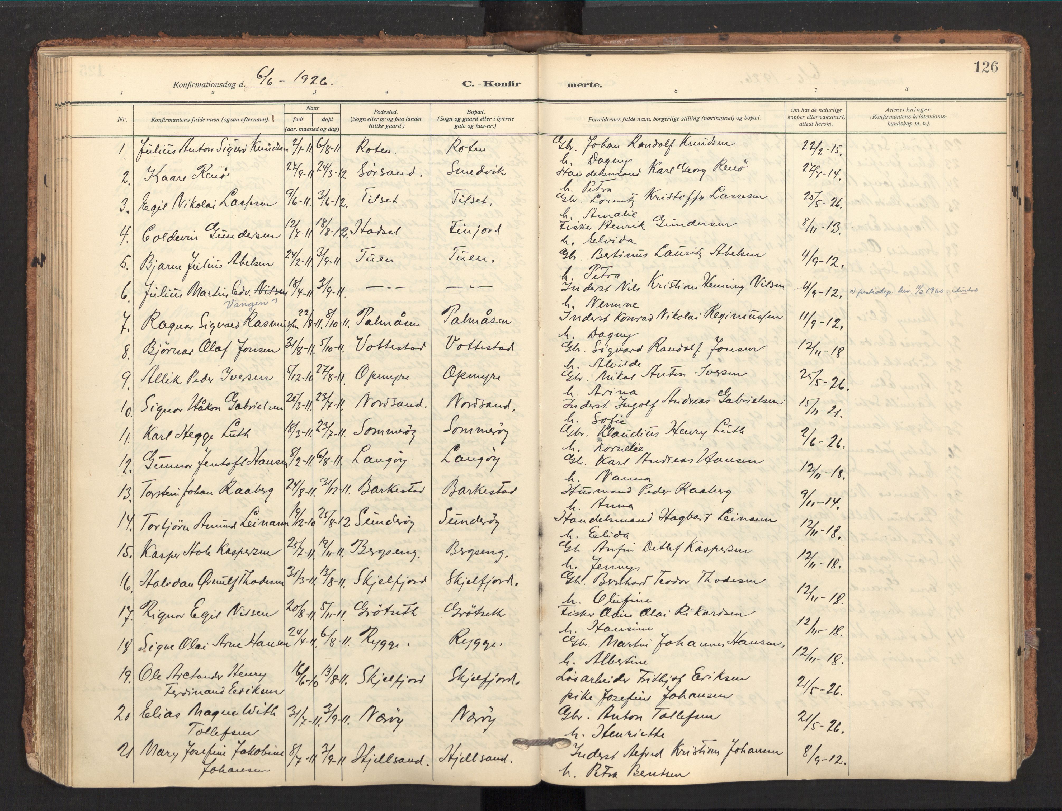 Ministerialprotokoller, klokkerbøker og fødselsregistre - Nordland, AV/SAT-A-1459/893/L1343: Parish register (official) no. 893A15, 1914-1928, p. 126