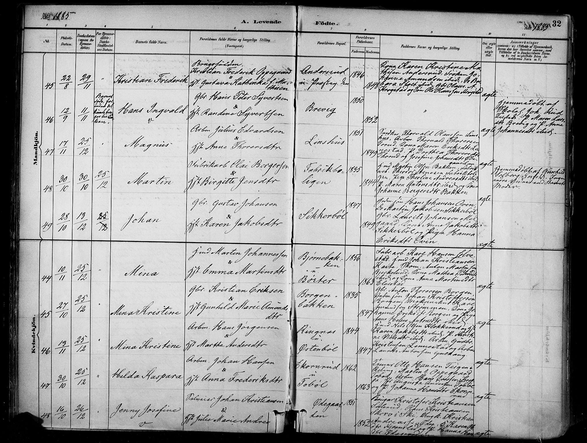 Enebakk prestekontor Kirkebøker, SAO/A-10171c/F/Fa/L0016: Parish register (official) no. I 16, 1883-1898, p. 32