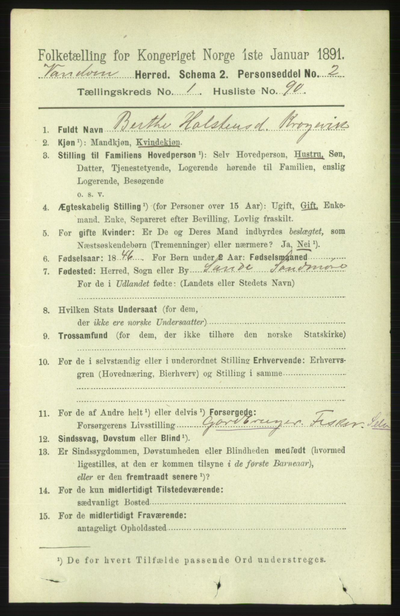 RA, 1891 census for 1511 Vanylven, 1891, p. 593