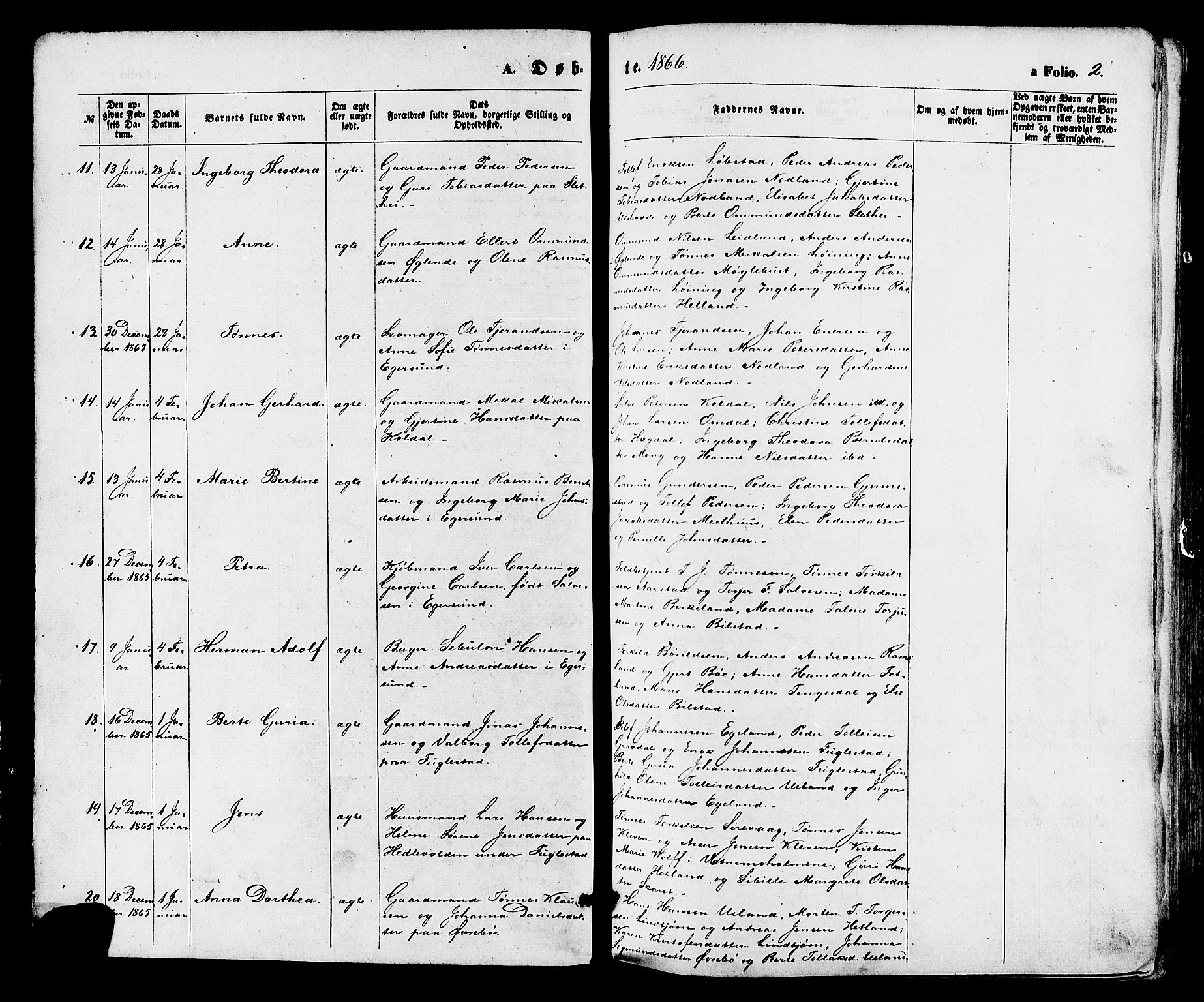 Eigersund sokneprestkontor, SAST/A-101807/S08/L0014: Parish register (official) no. A 13, 1866-1878, p. 2