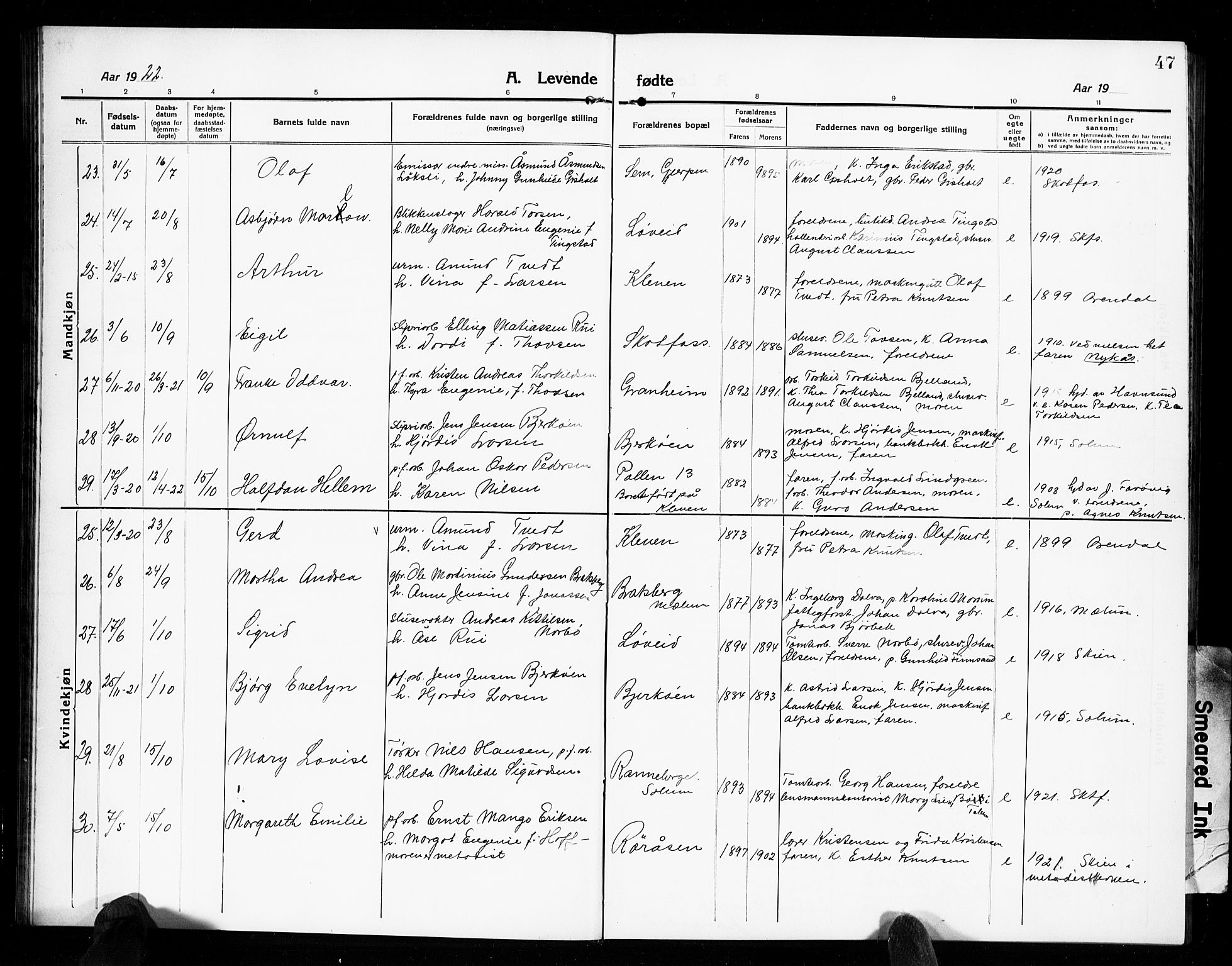 Solum kirkebøker, AV/SAKO-A-306/G/Gb/L0006: Parish register (copy) no. II 6, 1915-1927, p. 47