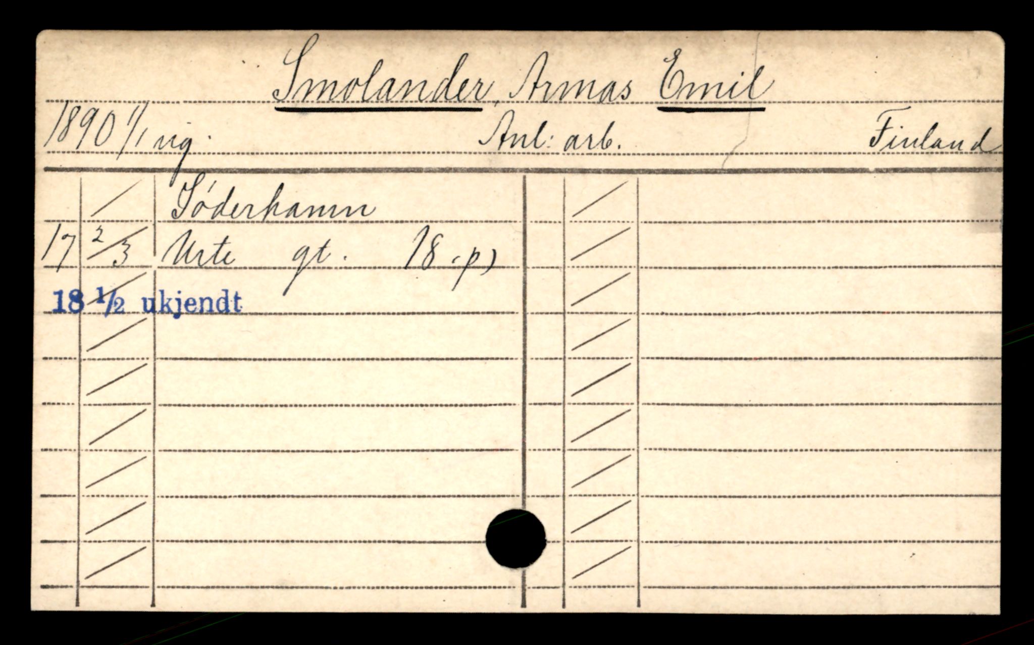 Oslo folkeregister, Registerkort, SAO/A-11715/D/Da/L0086: Menn: Smolander Emil - Stavdal Andreas, 1906-1919