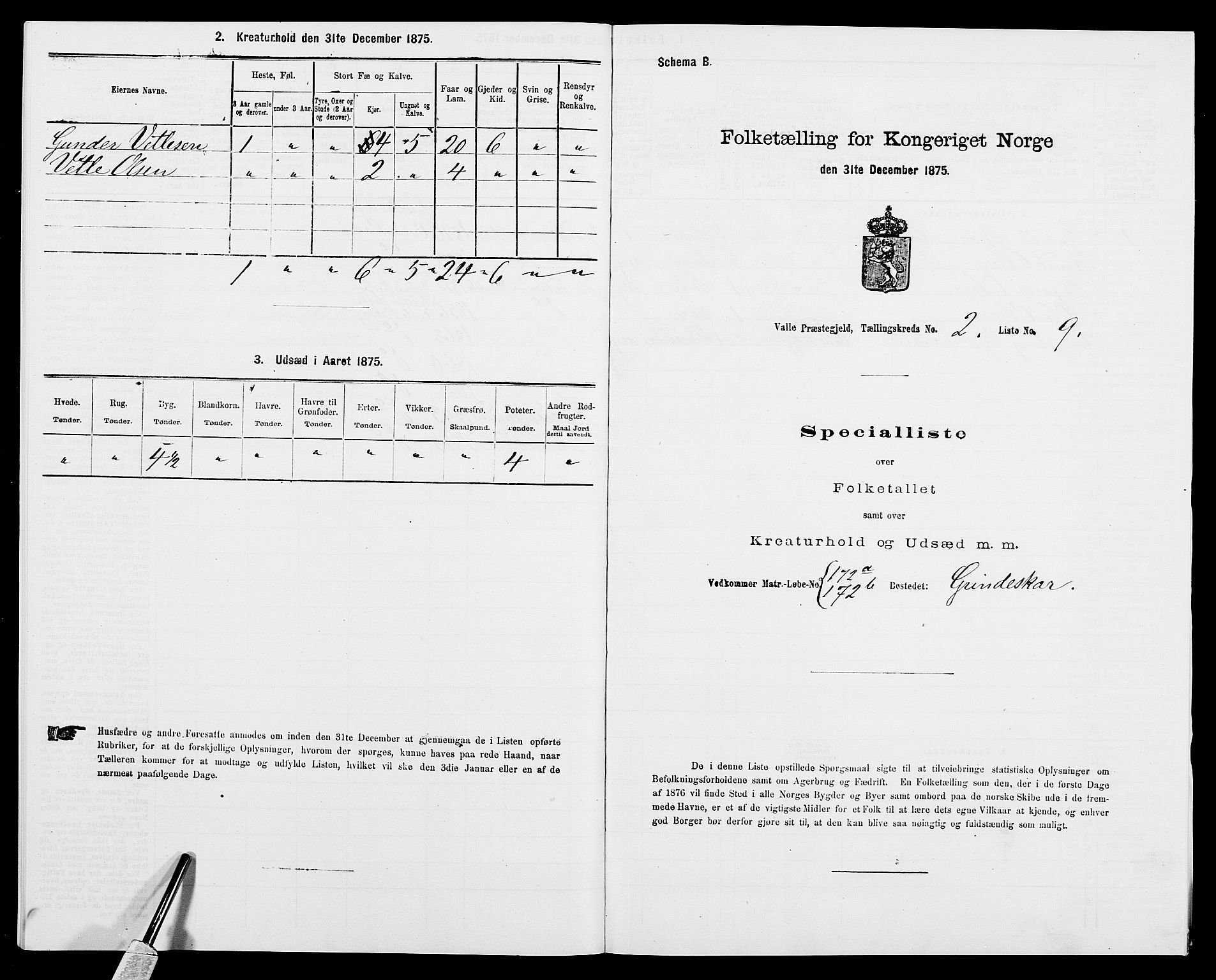 SAK, 1875 census for 0940P Valle, 1875, p. 167