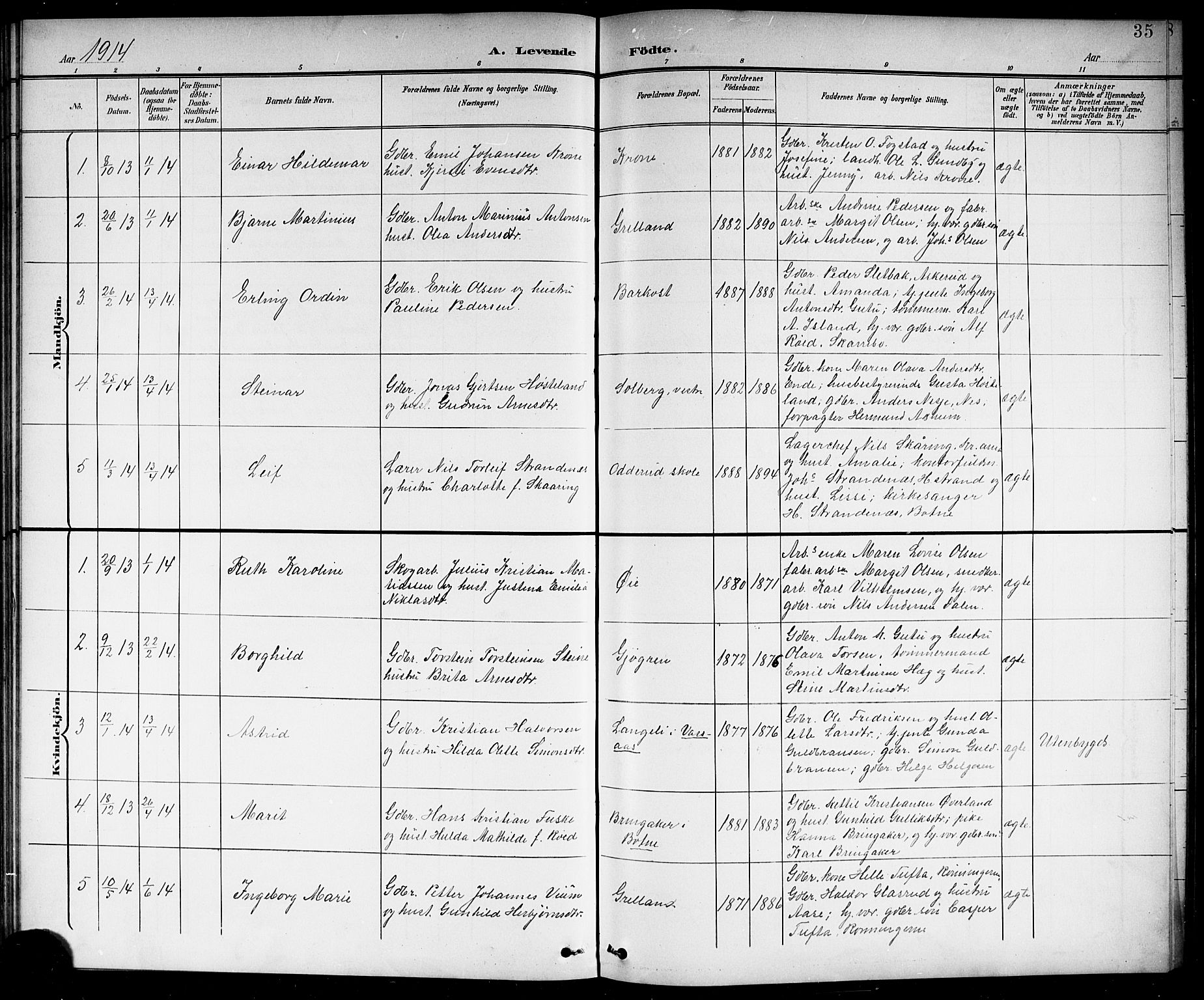 Botne kirkebøker, SAKO/A-340/G/Gb/L0004: Parish register (copy) no. II 3, 1899-1917, p. 35