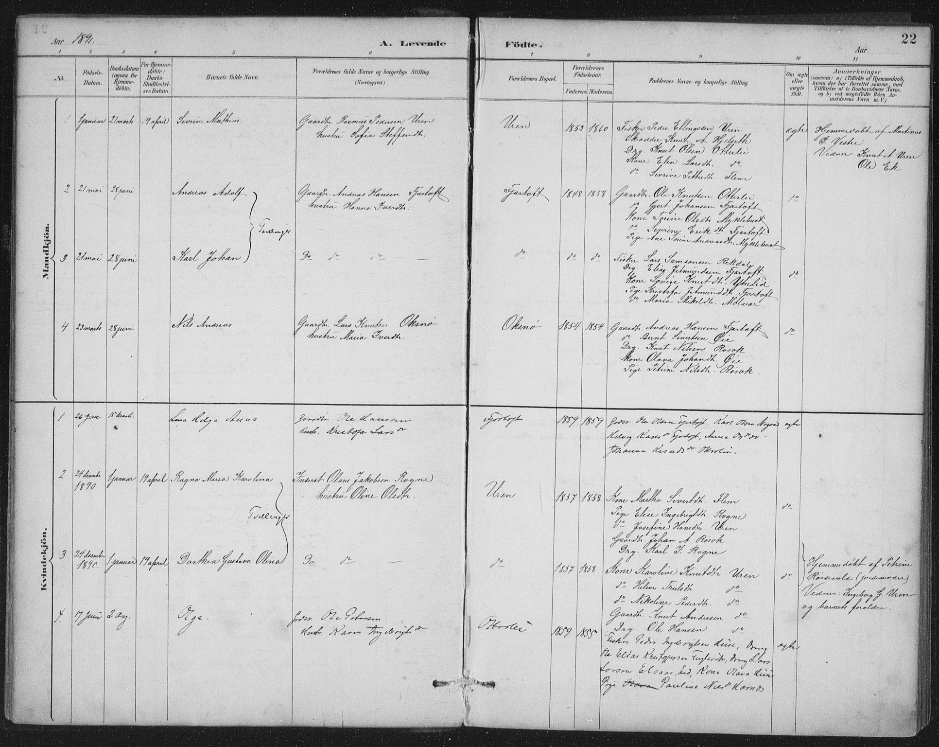 Ministerialprotokoller, klokkerbøker og fødselsregistre - Møre og Romsdal, AV/SAT-A-1454/538/L0522: Parish register (official) no. 538A01, 1884-1913, p. 22